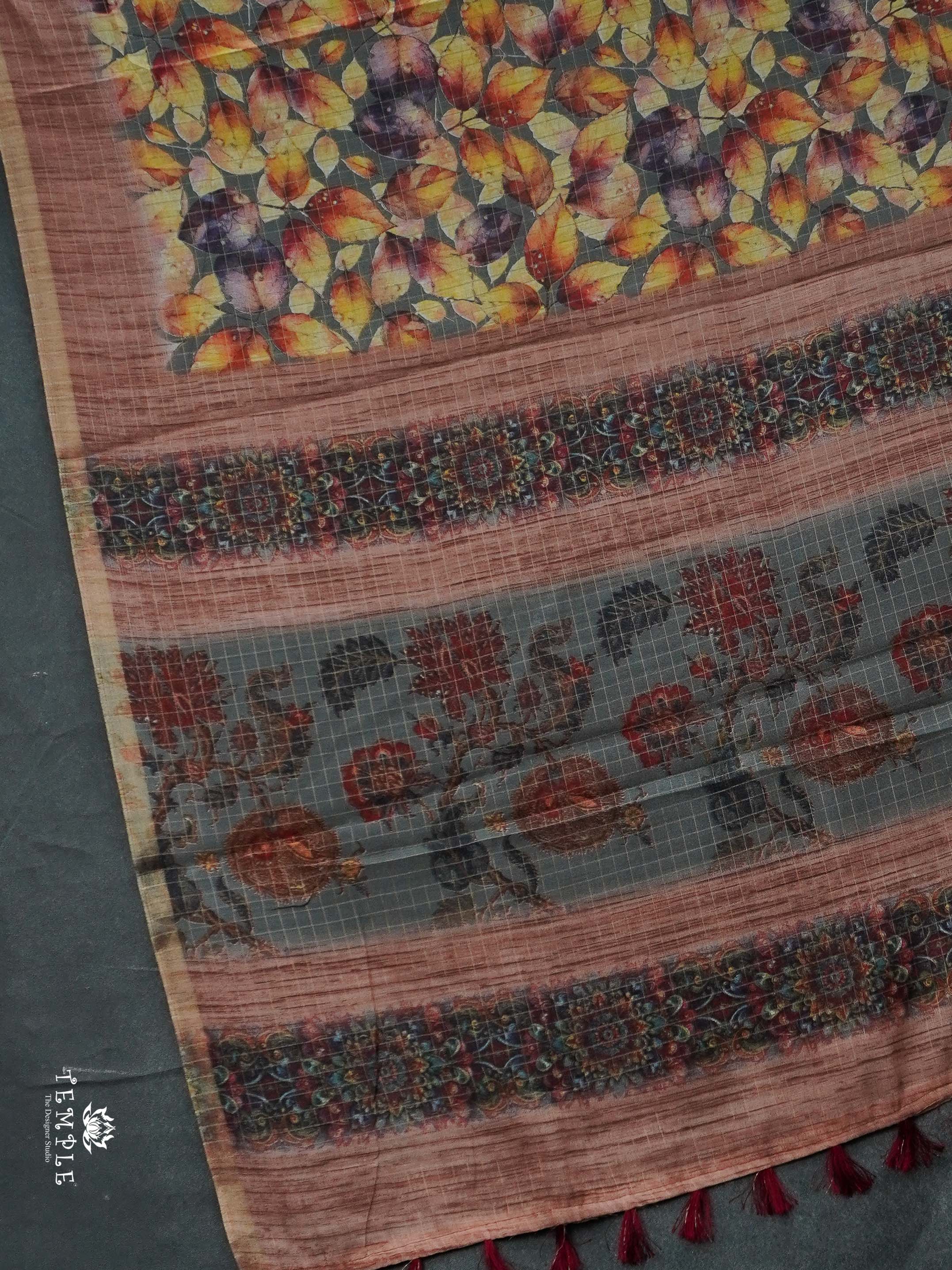 Floral Printed Linen Cotton Saree  | TTDS2057