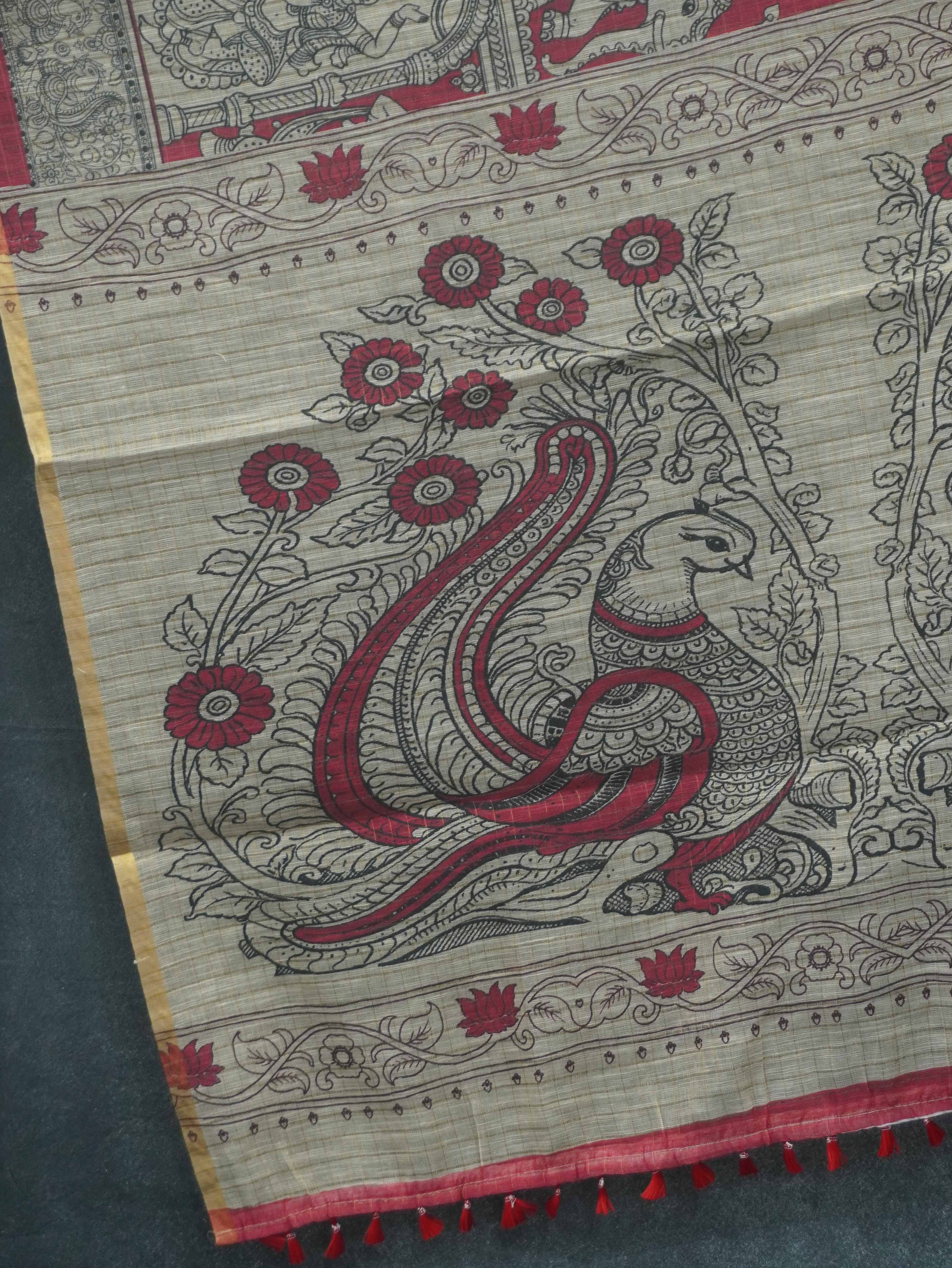 Linen Kalahasti cotton Saree | TTDS3435