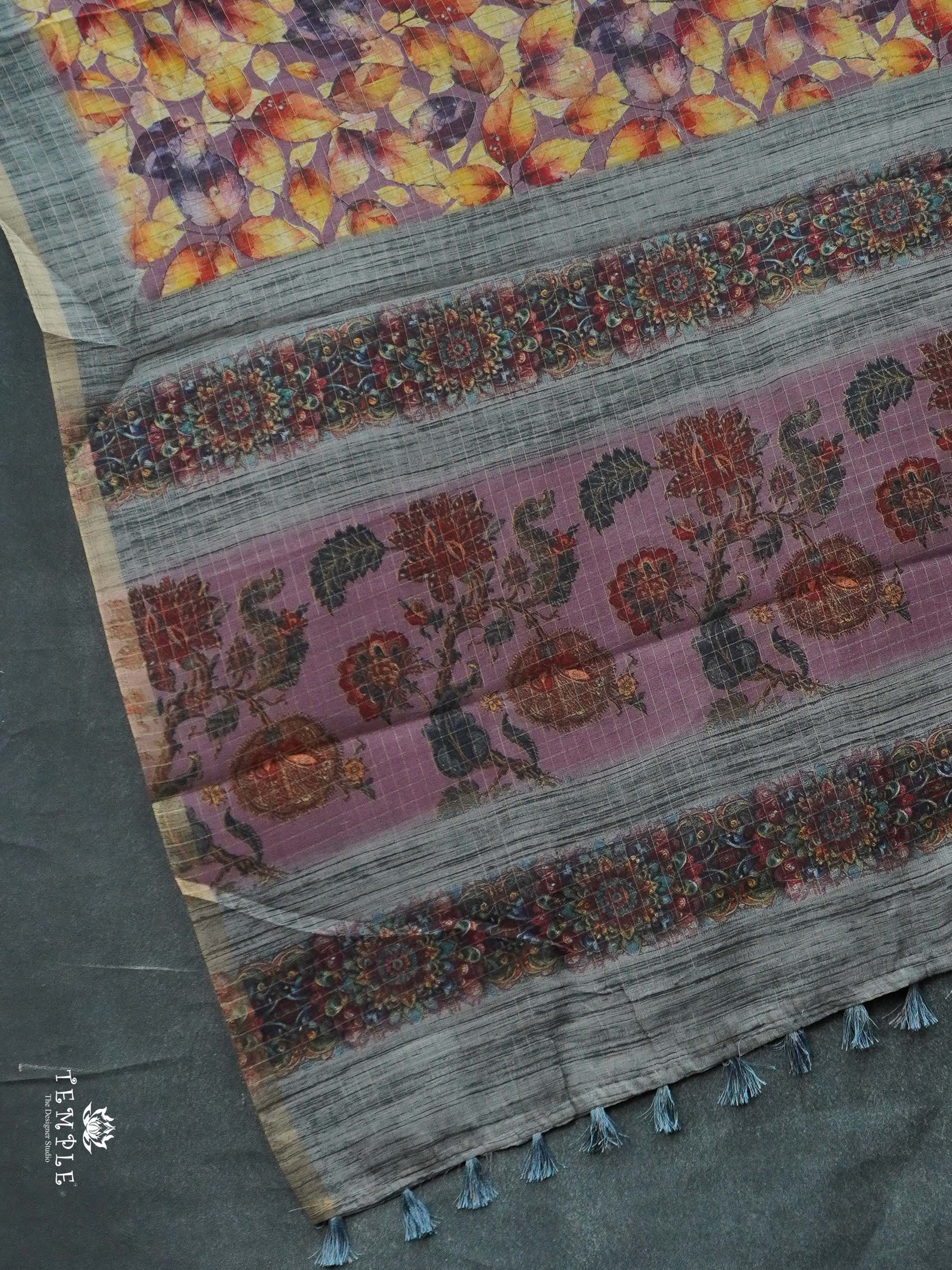 Floral Printed Linen Cotton Saree  | TTDS2057