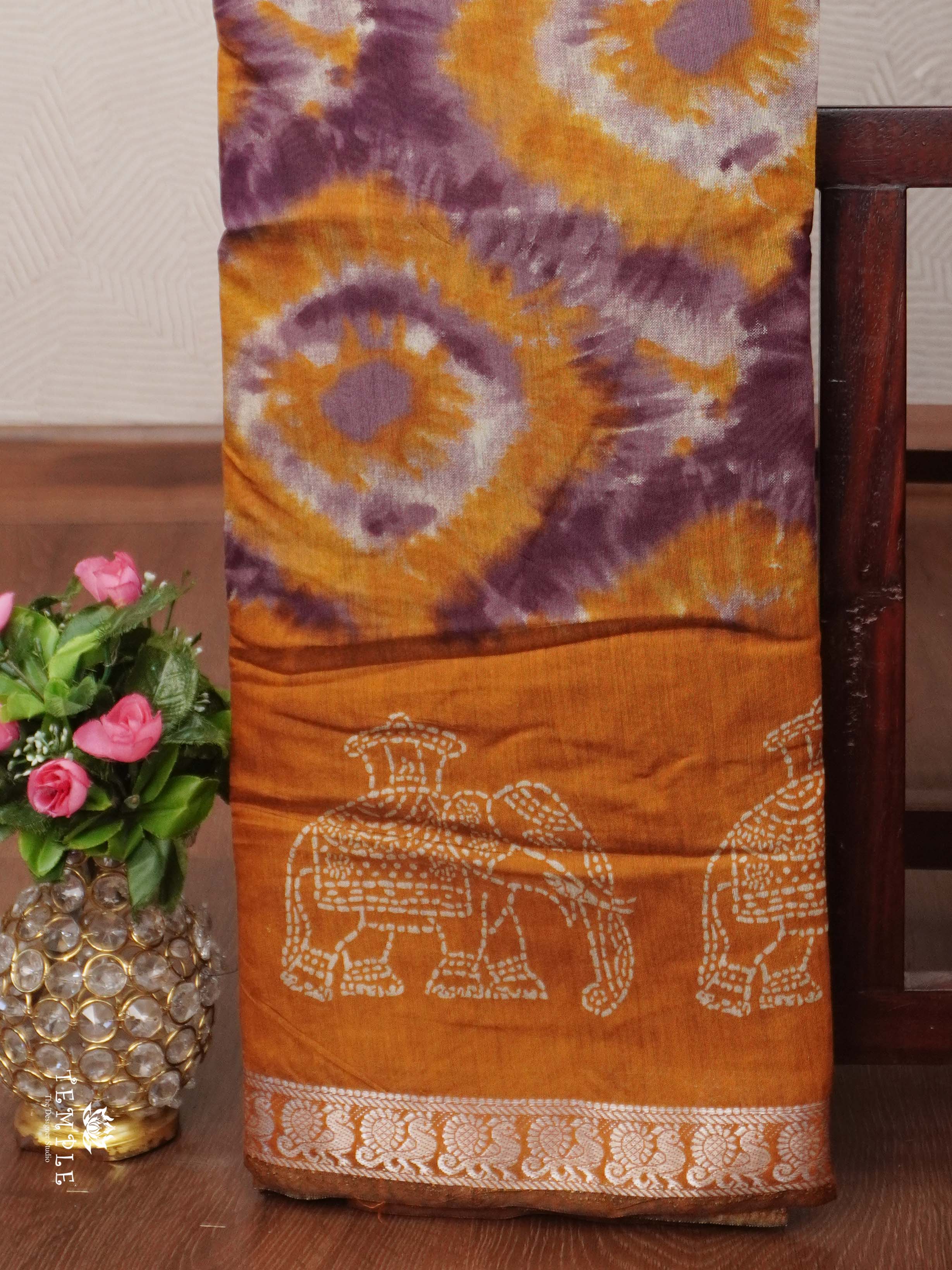 Mangalagiri Cotton Saree With Bandhani Elephant Motif  | TTDS2544