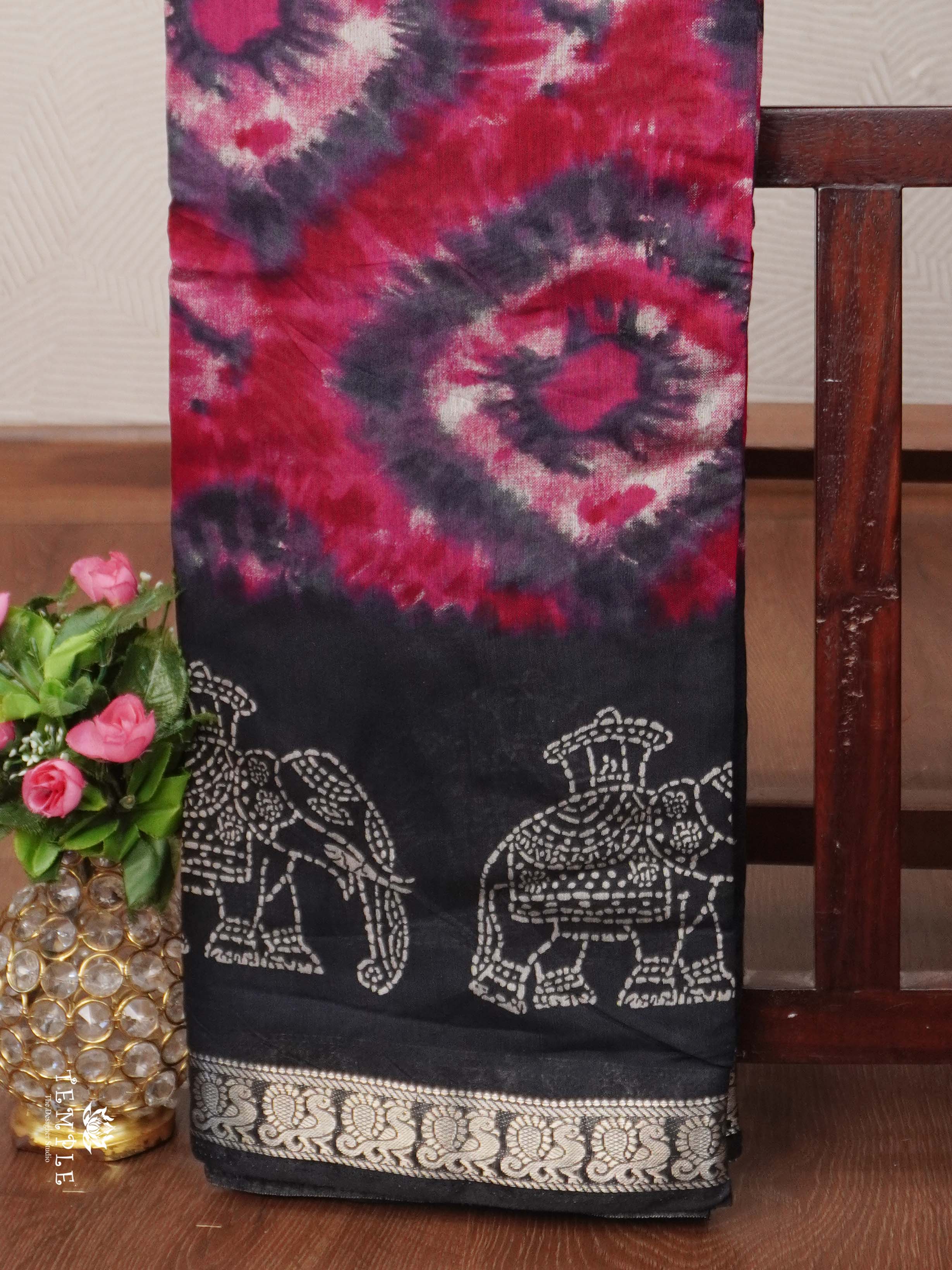 Mangalagiri Cotton Saree With Bandhani Elephant Motif  | TTDS2544