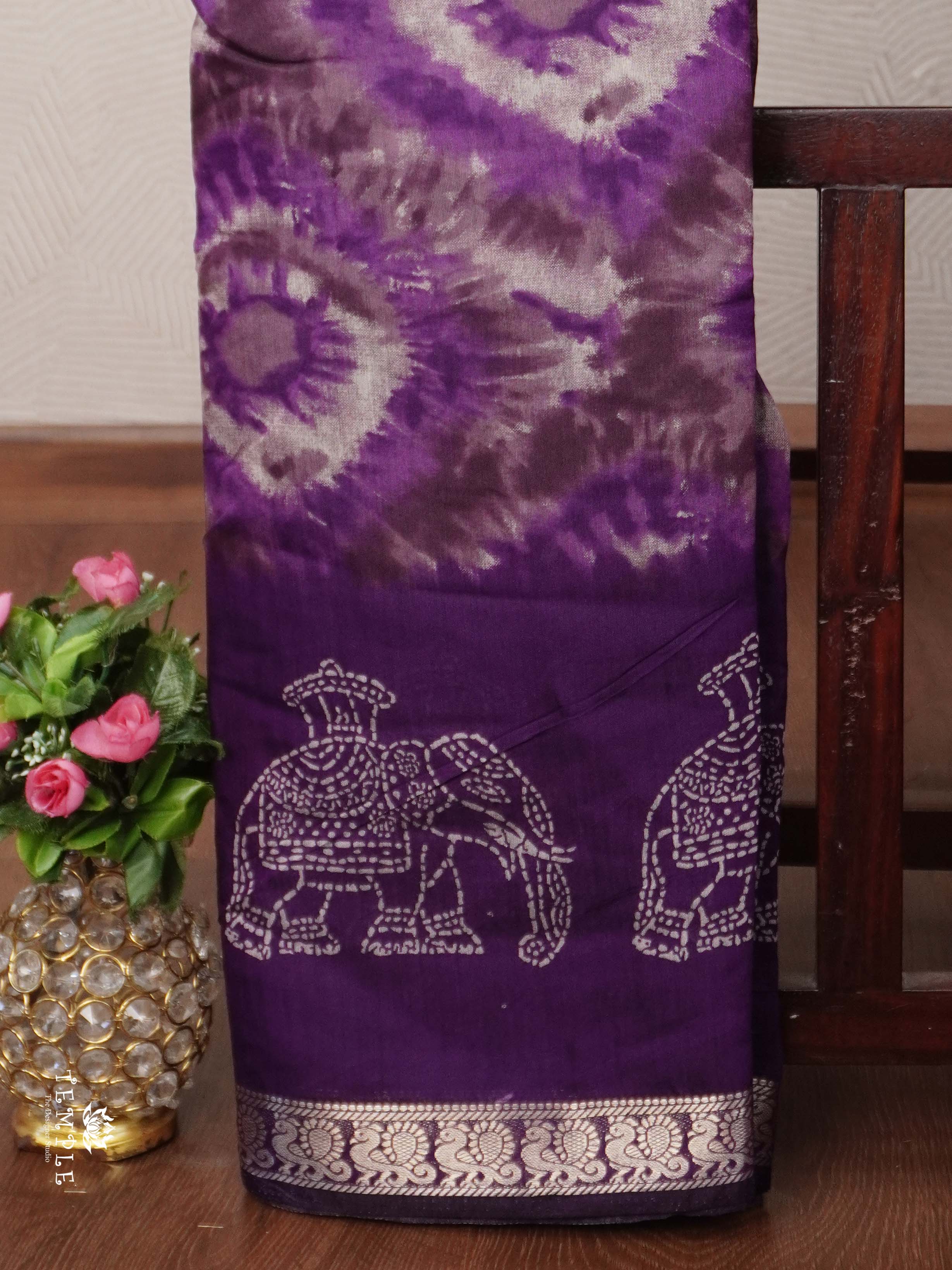 Mangalagiri Cotton Saree With Bandhani Elephant Motif  | TTDS2544