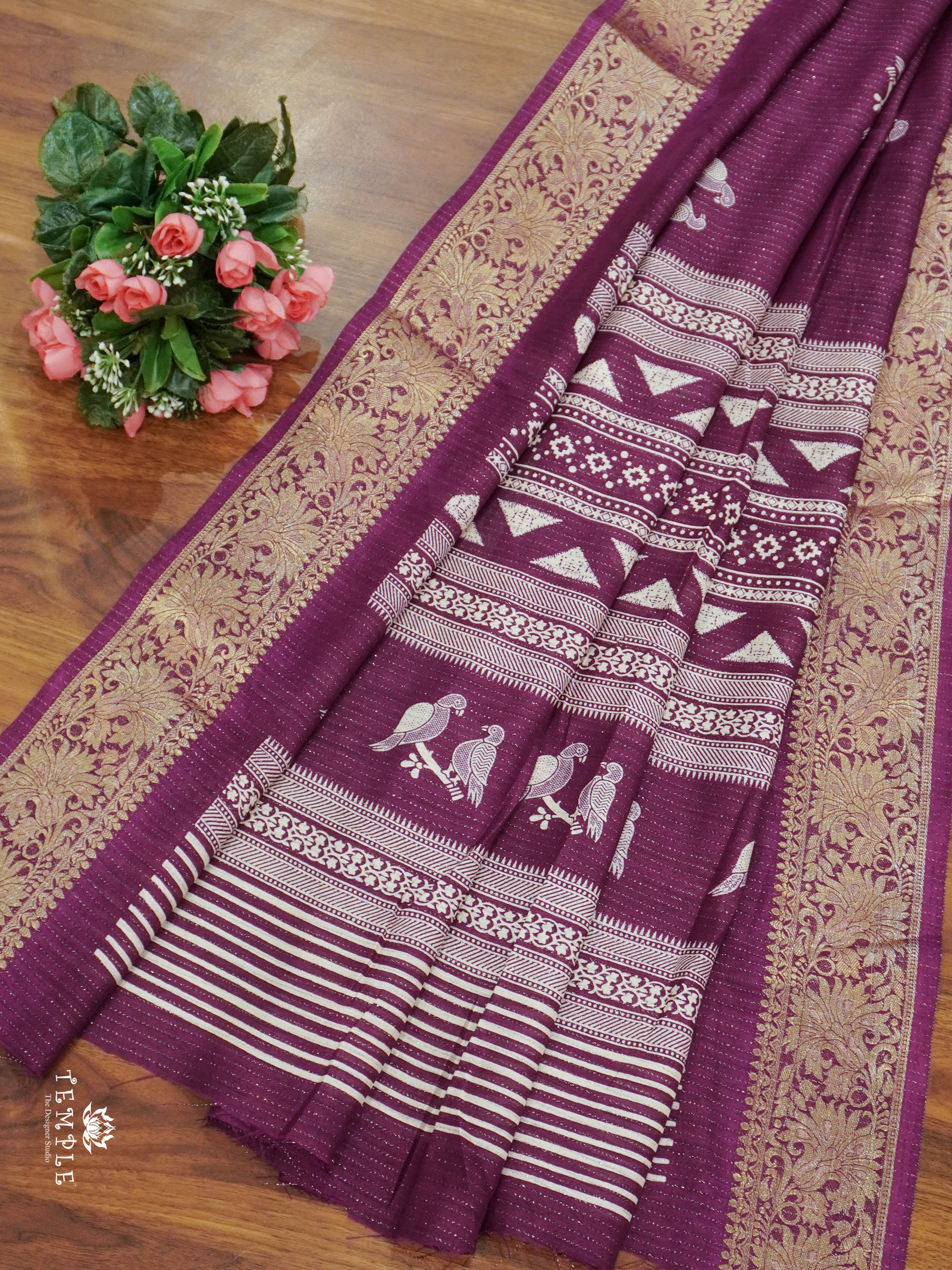 Vaira Oosi Georgette Saree(Wine Colour) | TTDS1550 | Merry Deals