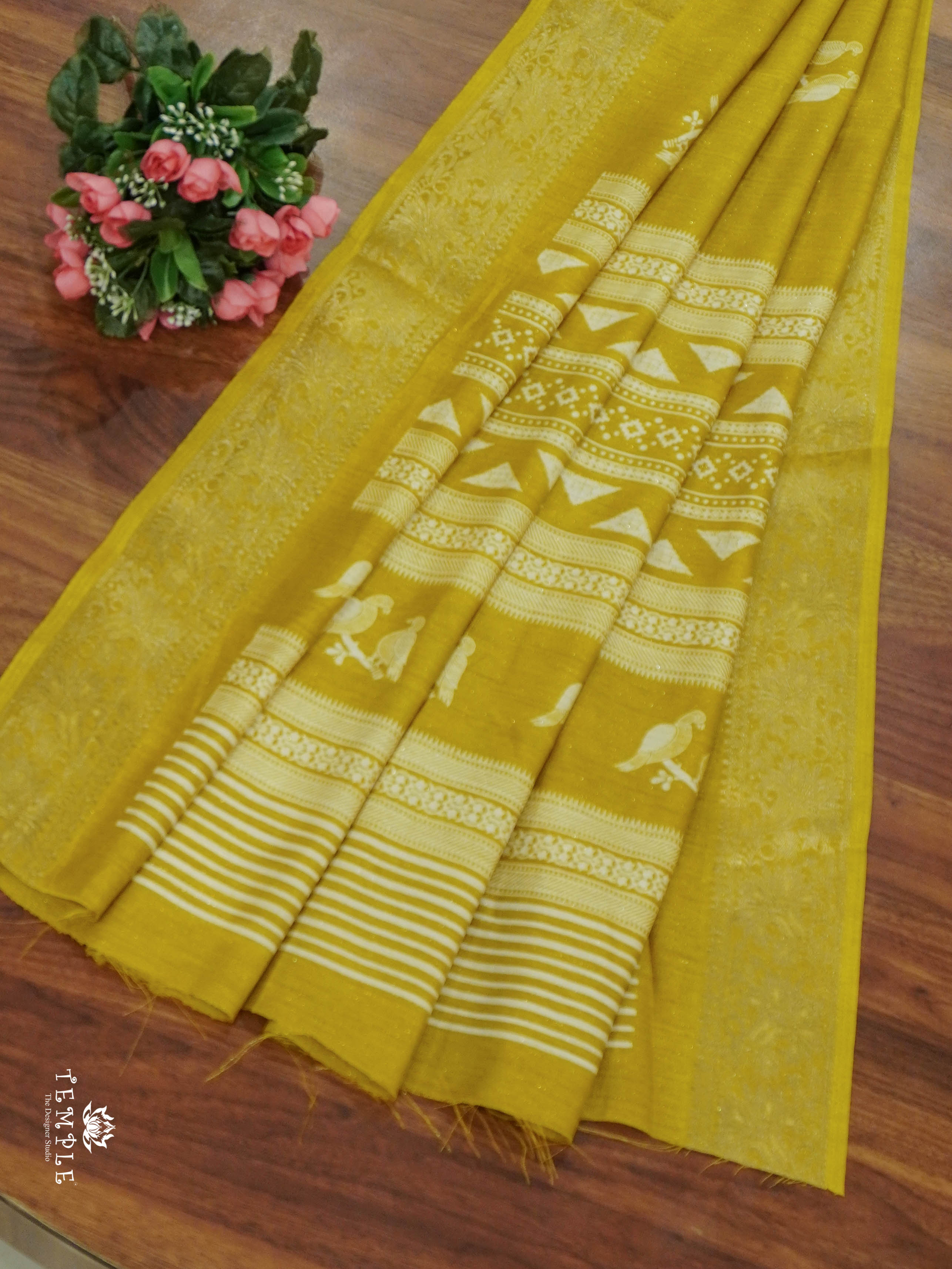 Vaira Oosi Georgette Saree(Yellow) | TTDS1550 | Merry Deals