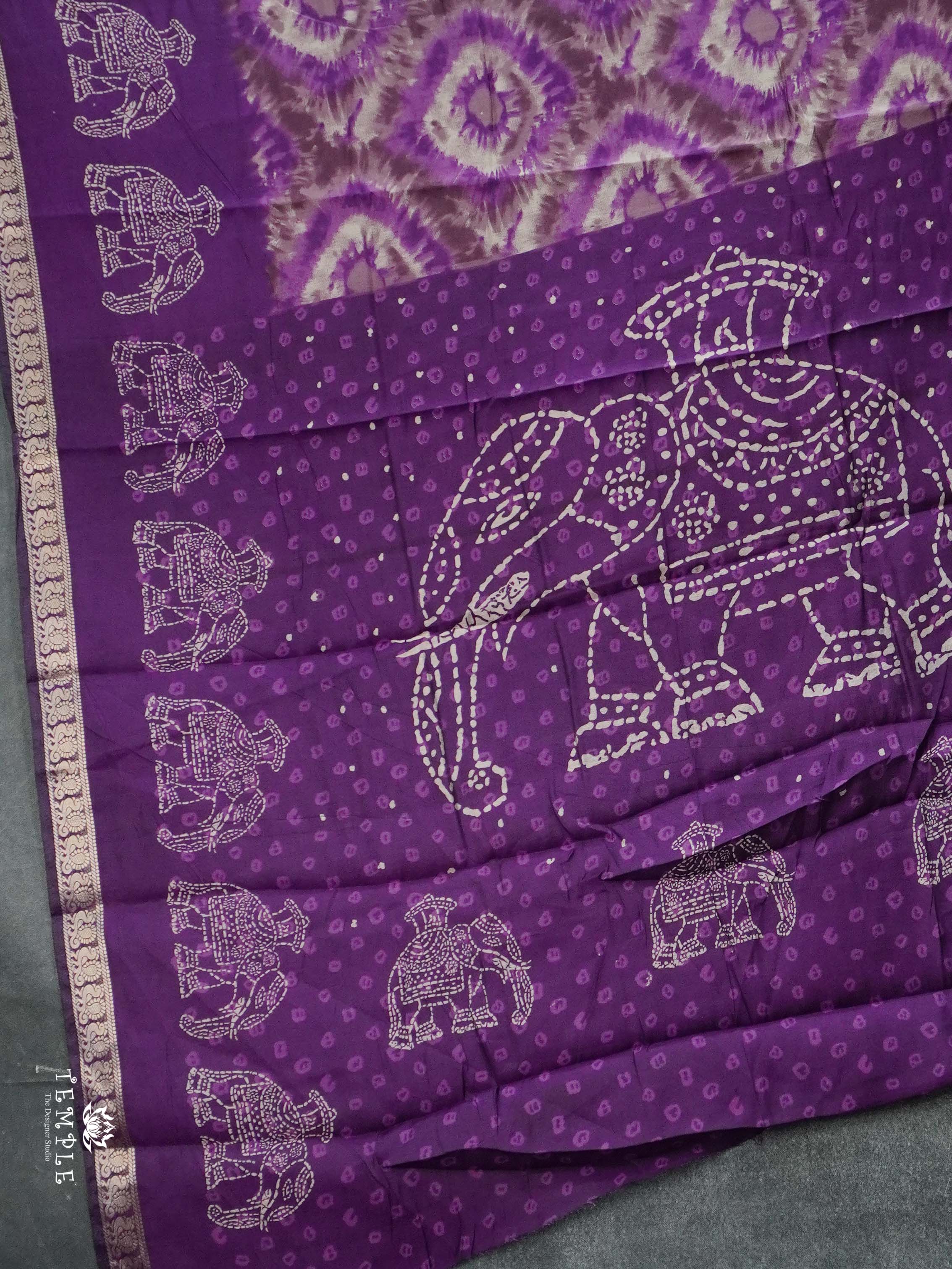 Mangalagiri Cotton Saree With Bandhani Elephant Motif  | TTDS2544