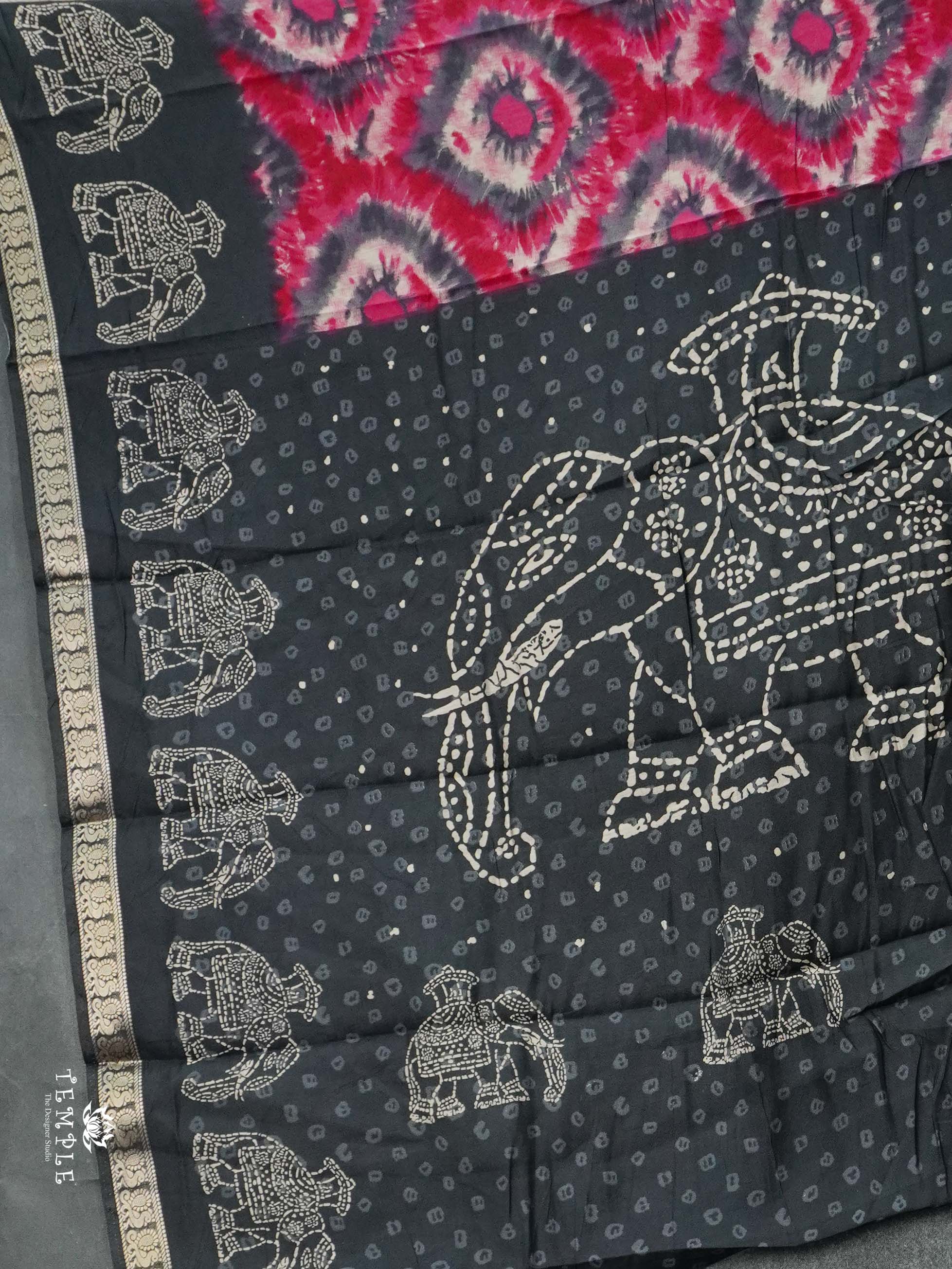 Mangalagiri Cotton Saree With Bandhani Elephant Motif  | TTDS2544