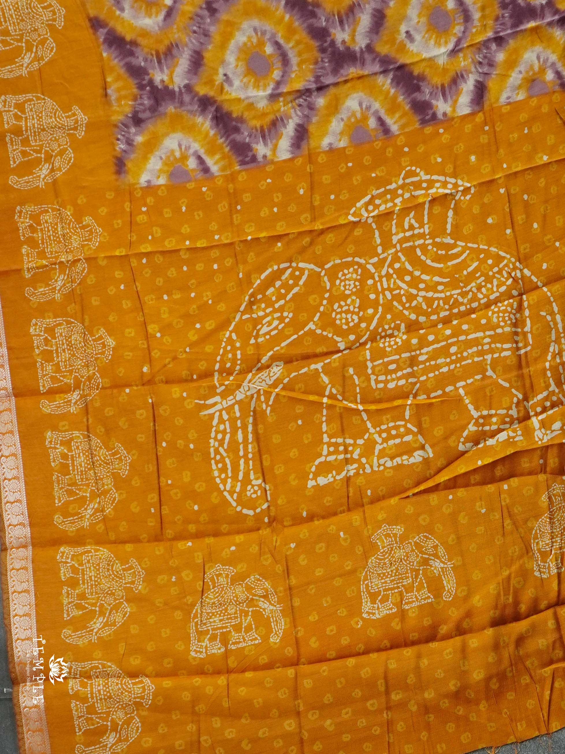 Mangalagiri Cotton Saree With Bandhani Elephant Motif  | TTDS2544