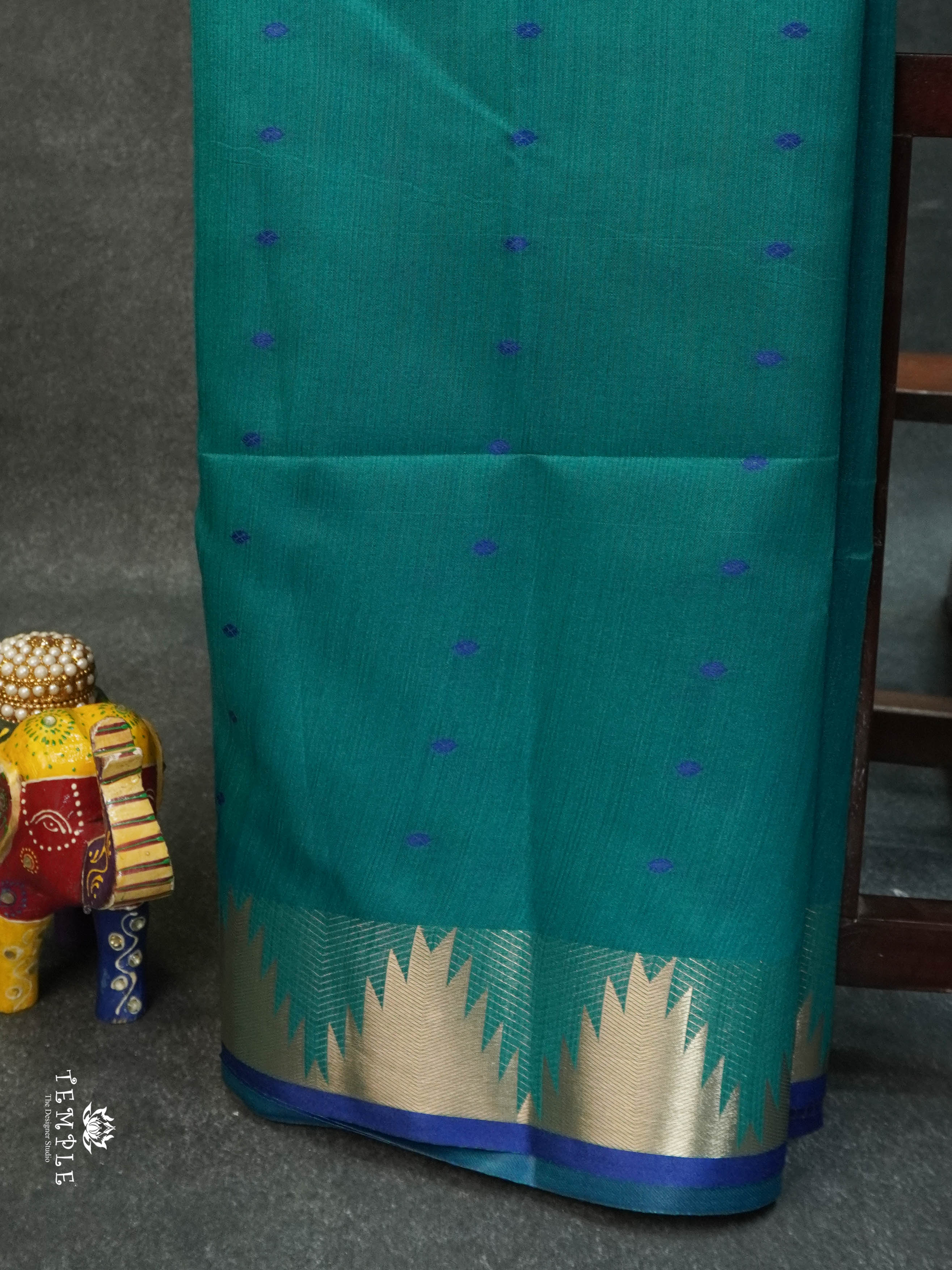 Semi Raw Silk Saree with Temple Border | TTDS1521 | Merry Deals