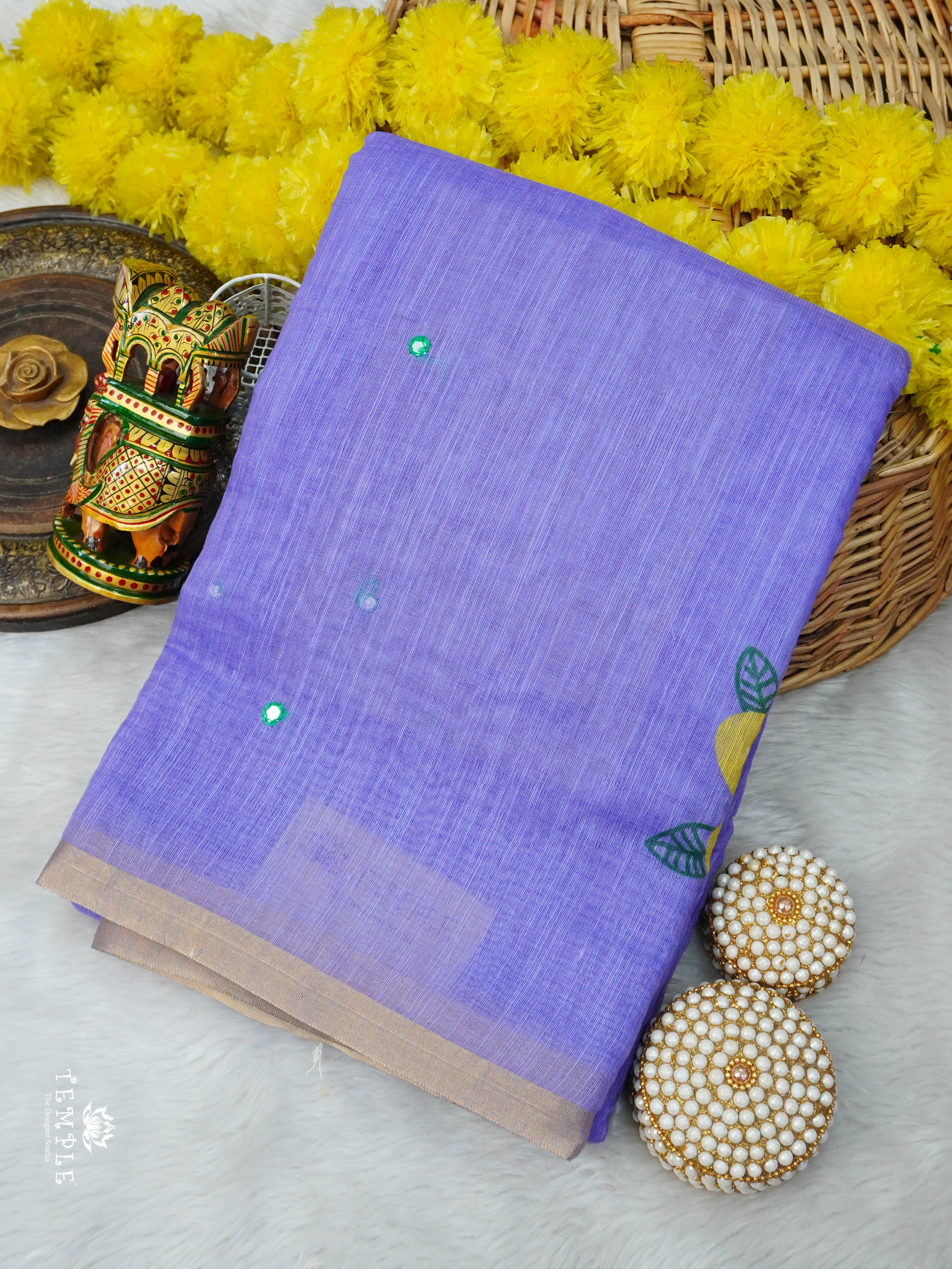 Linen Cotton Saree With Mirror Work | TTDS3023