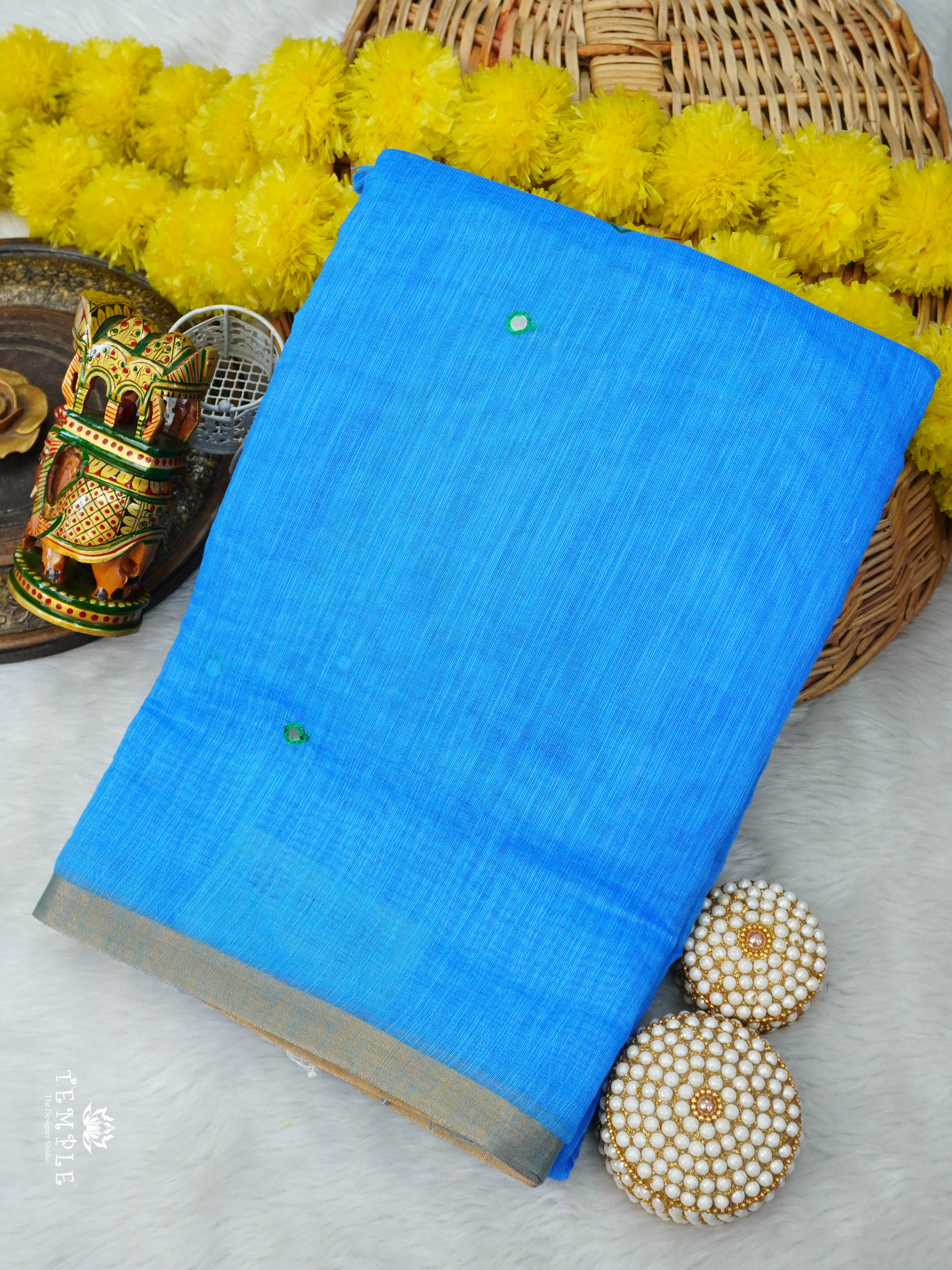 Linen Cotton Saree With Mirror Work | TTDS3023