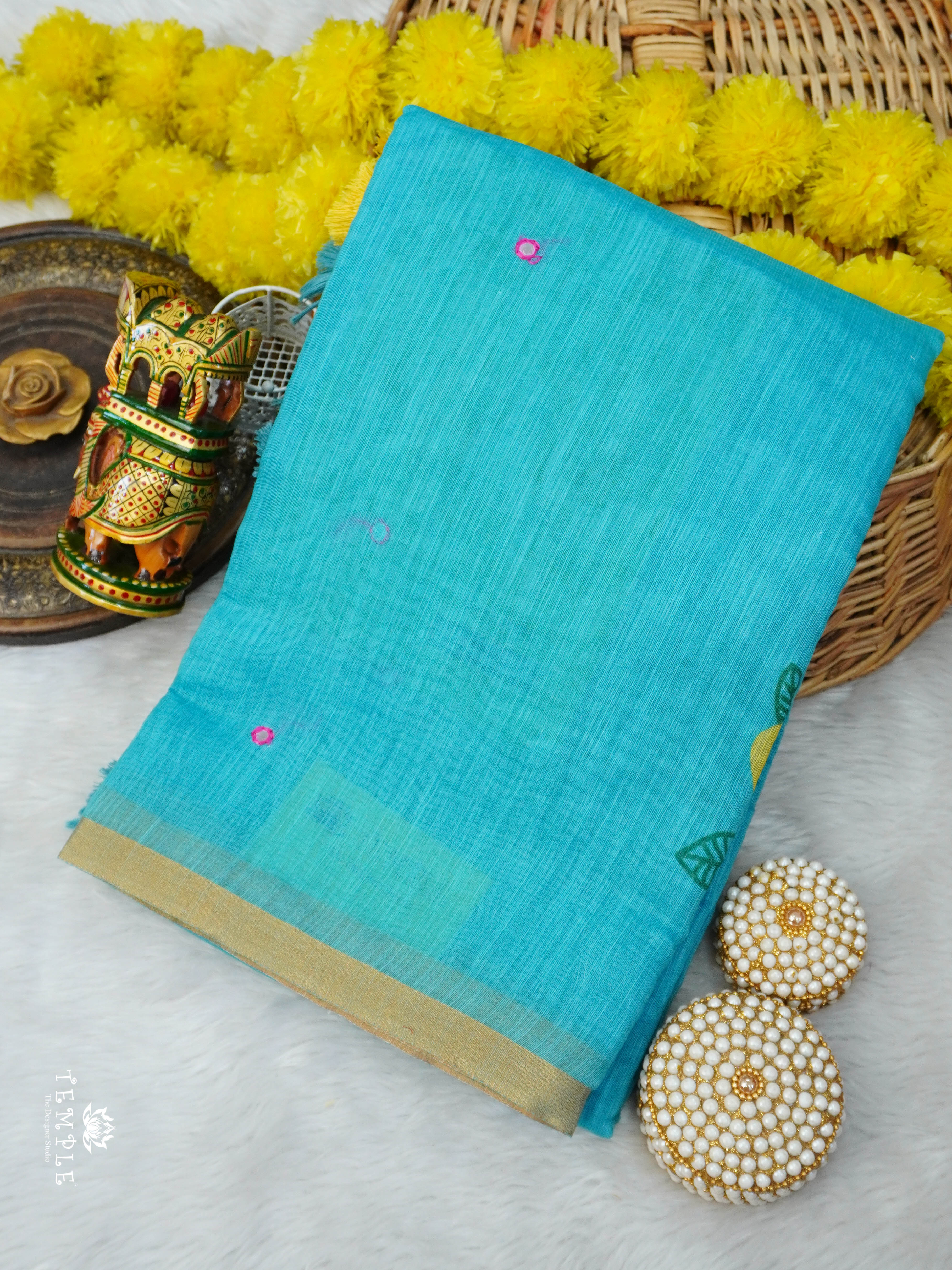 Linen Cotton Saree With Mirror Work | TTDS3023