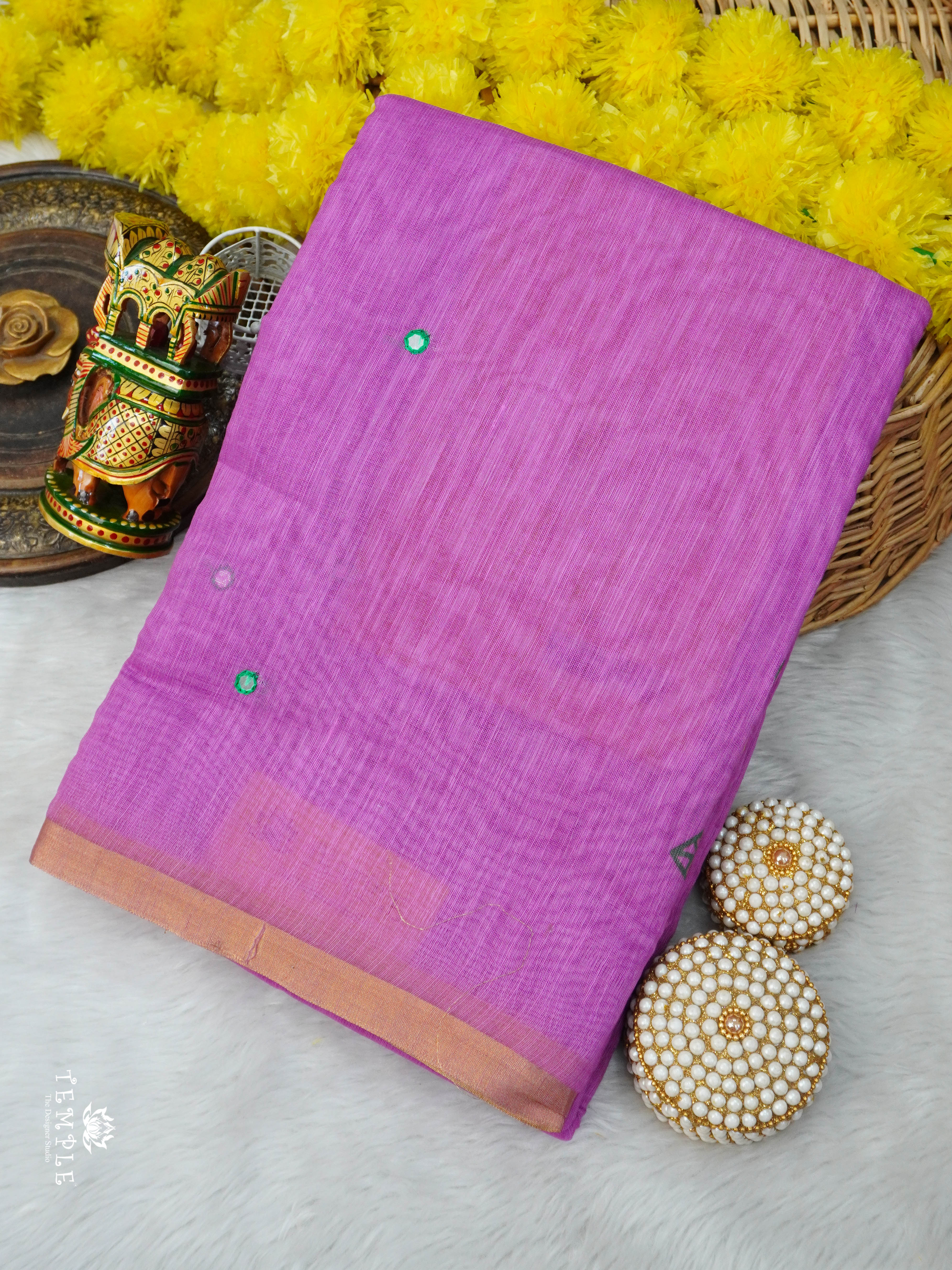 Linen Cotton Saree With Mirror Work | TTDS3023