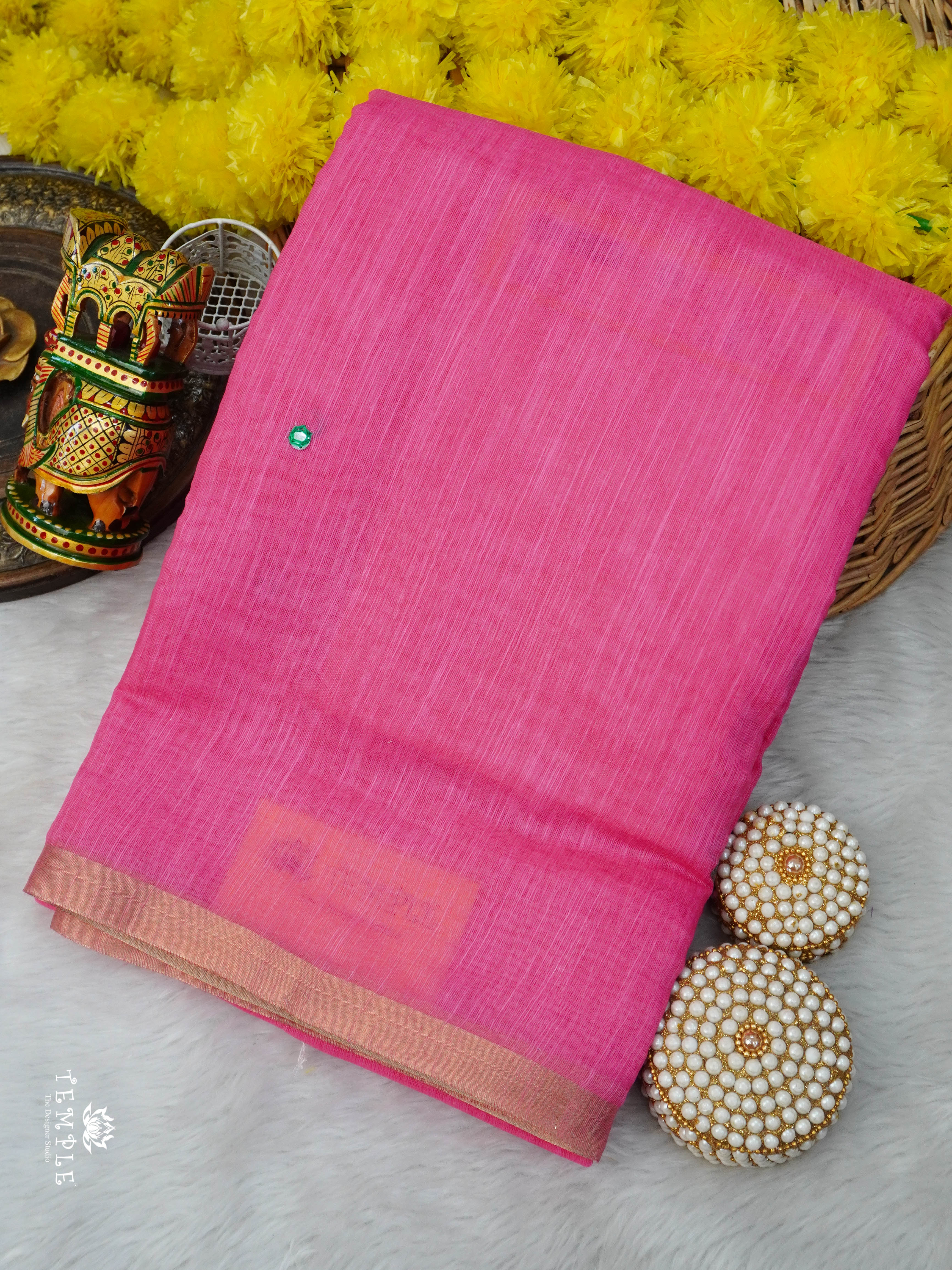 Linen Cotton Saree With Mirror Work | TTDS3023