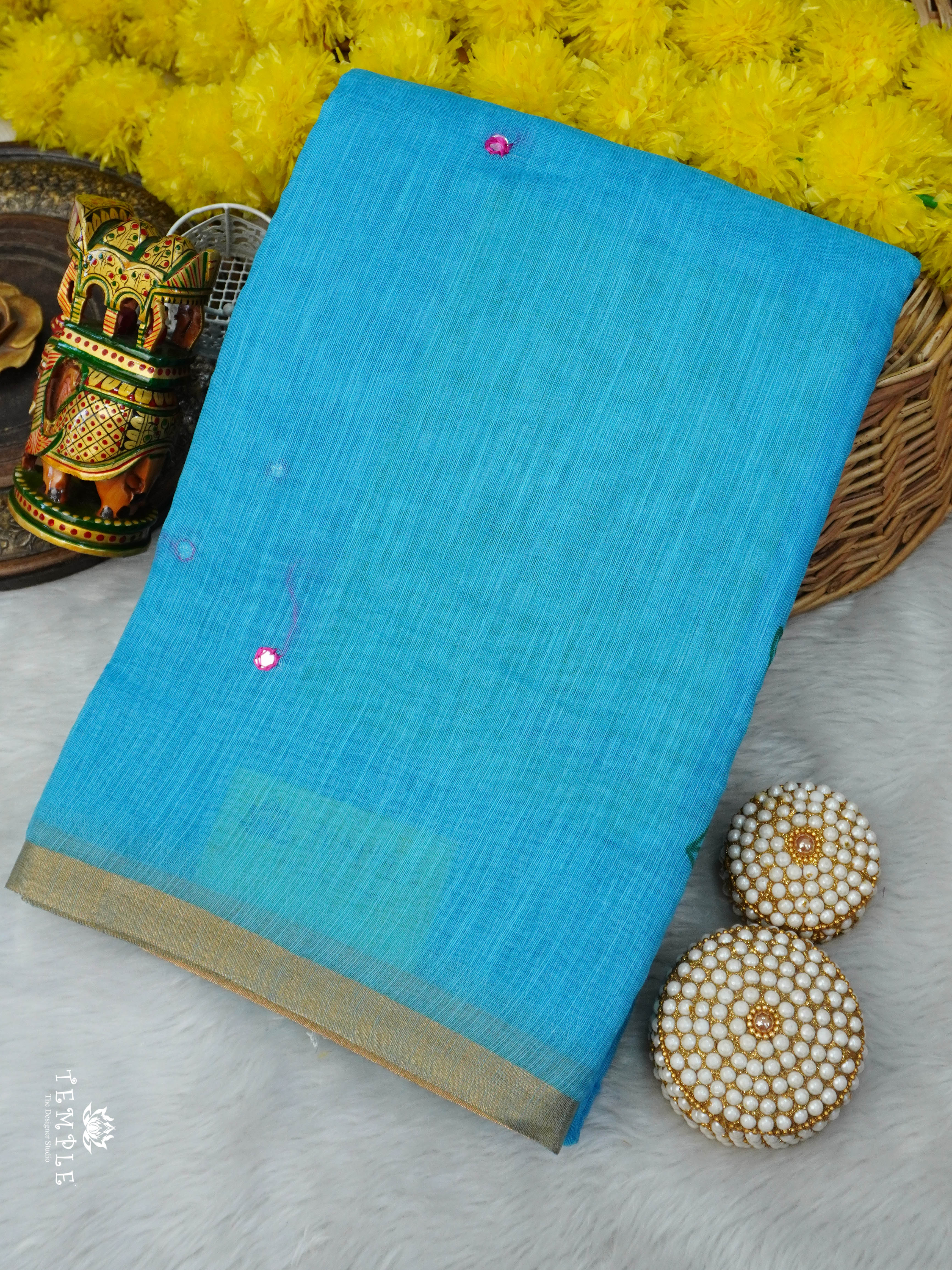 Linen Cotton Saree With Mirror Work | TTDS3023
