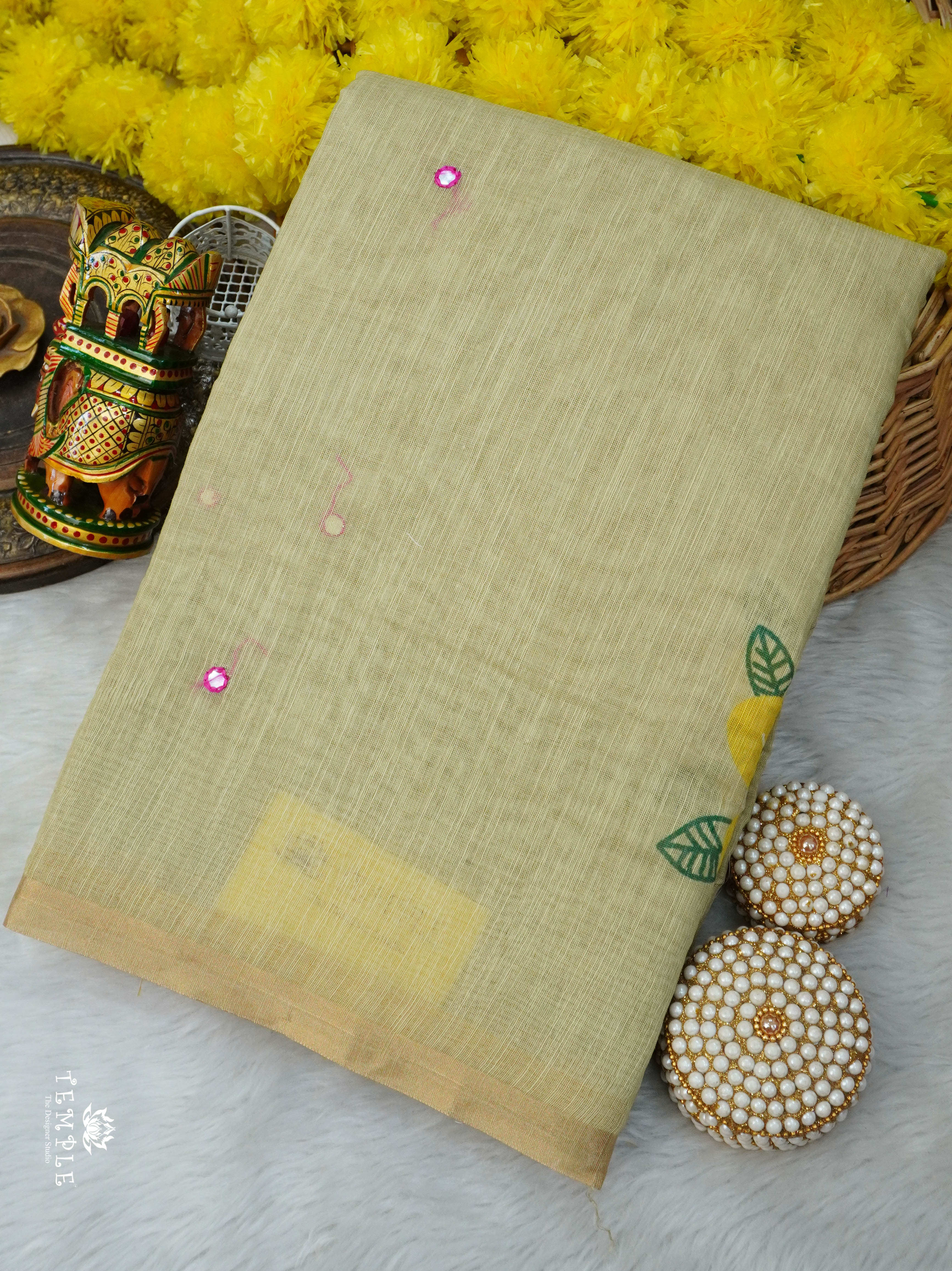 Linen Cotton Saree With Mirror Work | TTDS3023