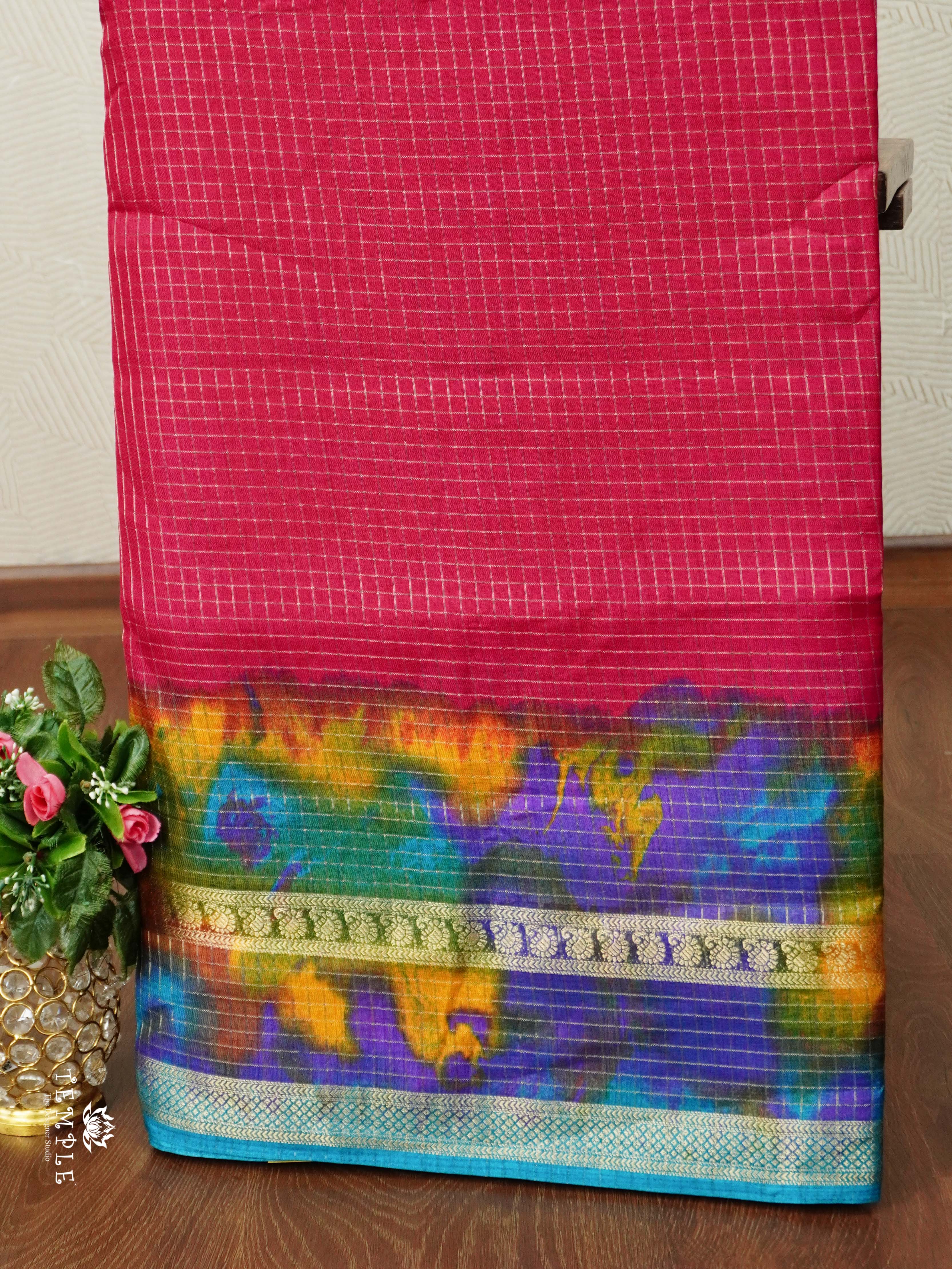 Checked Pattern Crepe Silk Saree | TTDS2547