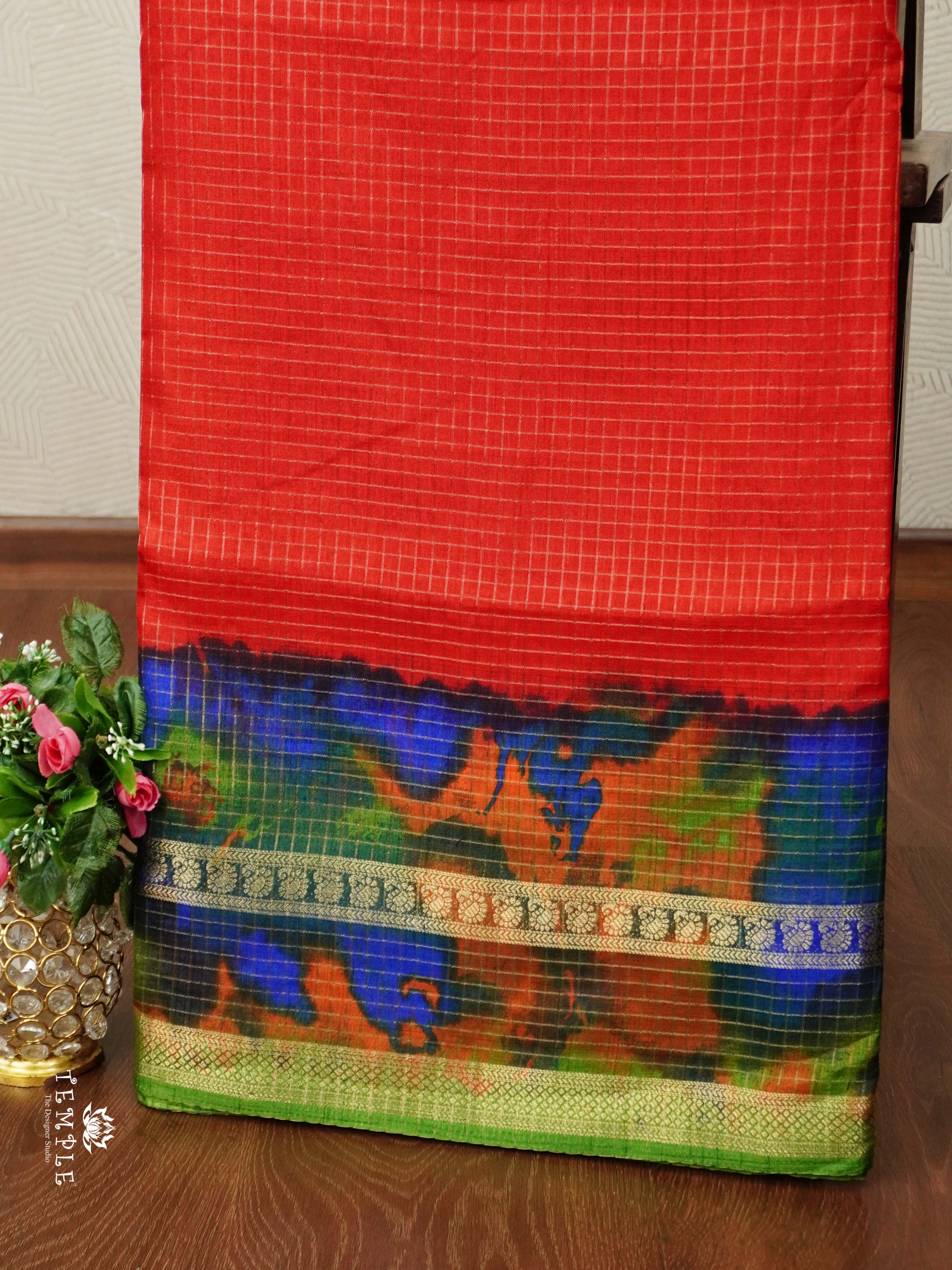 Checked Pattern Crepe Silk Saree | TTDS2547