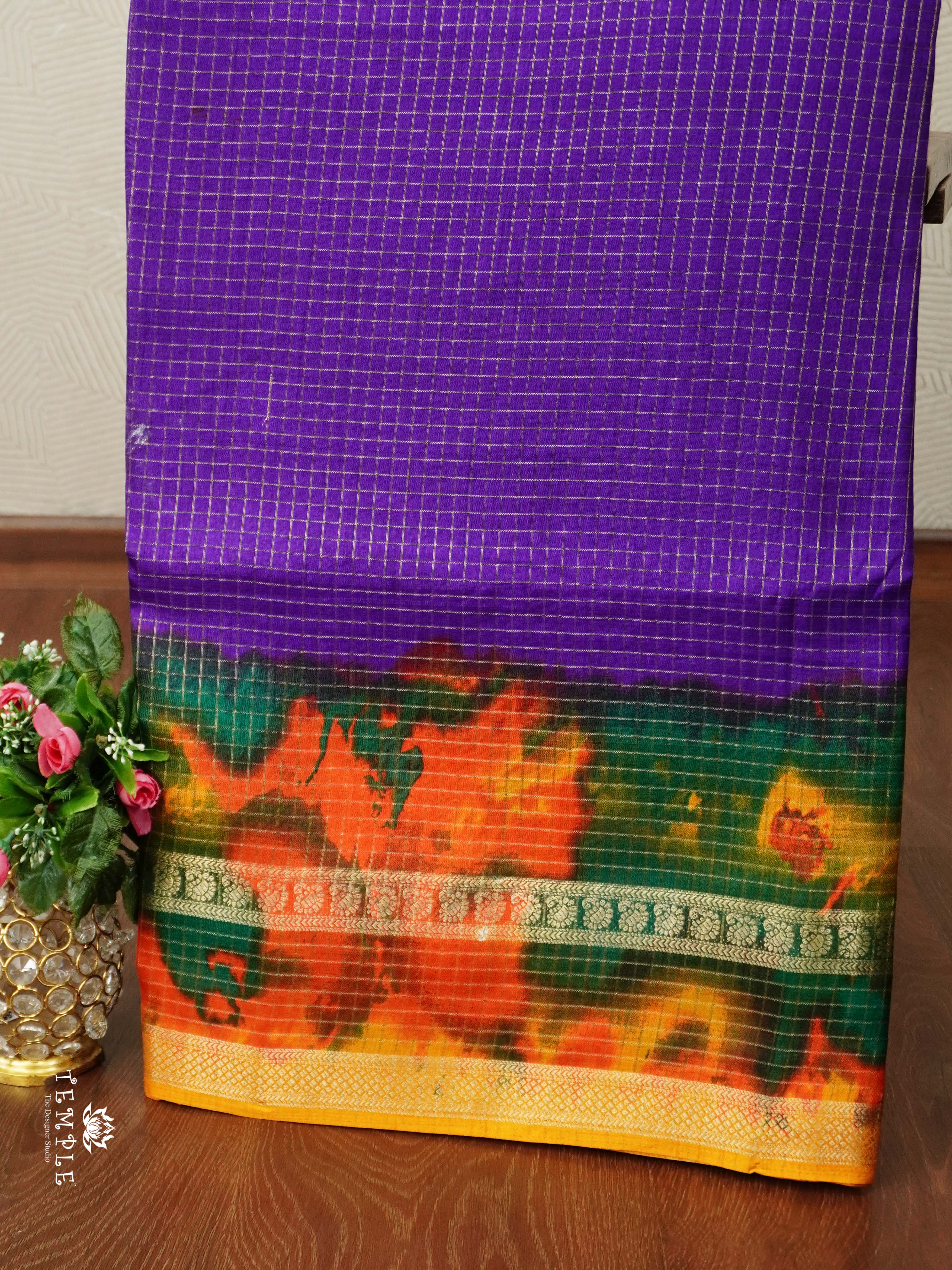 Checked Pattern Crepe Silk Saree | TTDS2547