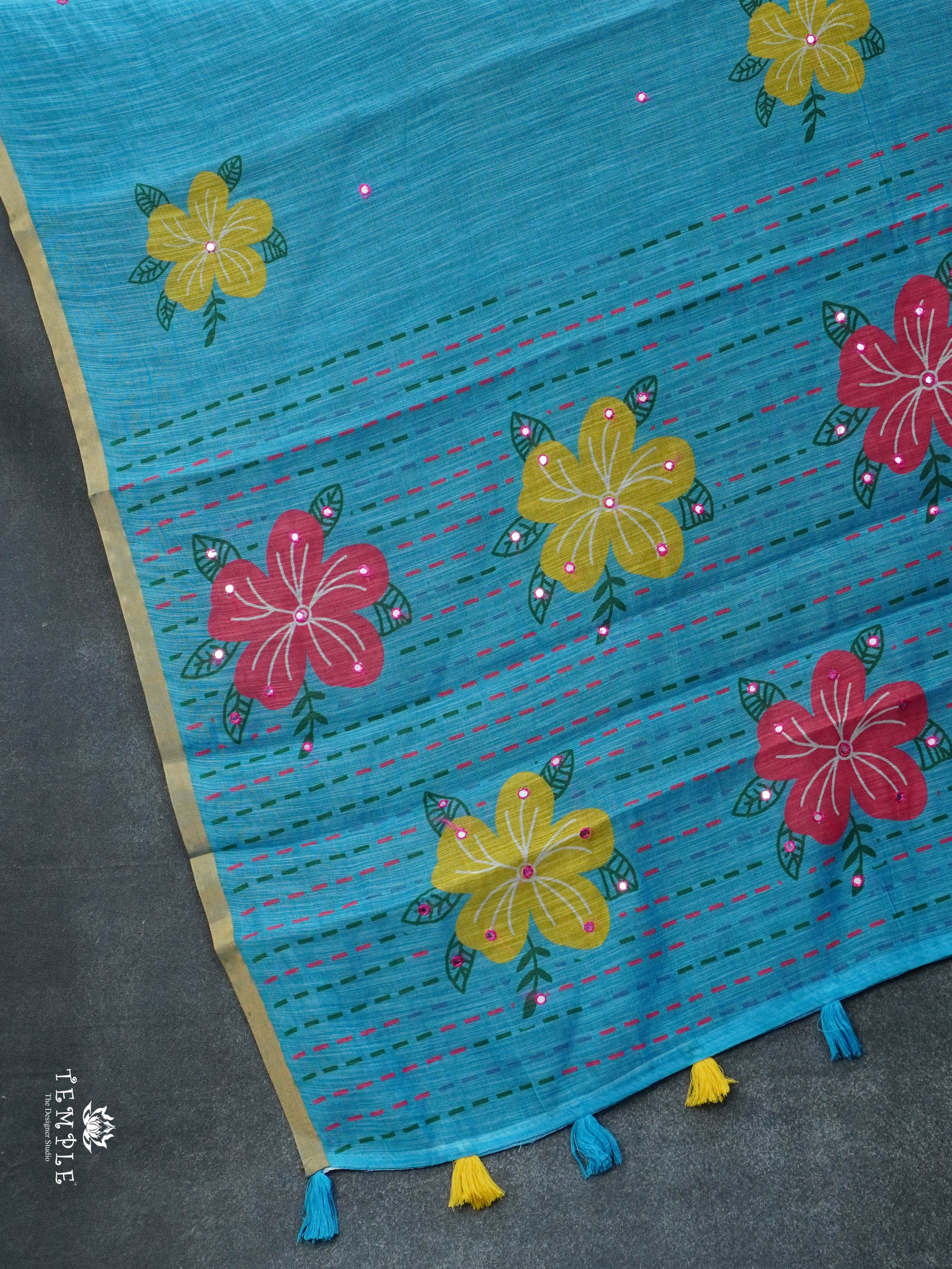 Linen Cotton Saree With Mirror Work | TTDS3023