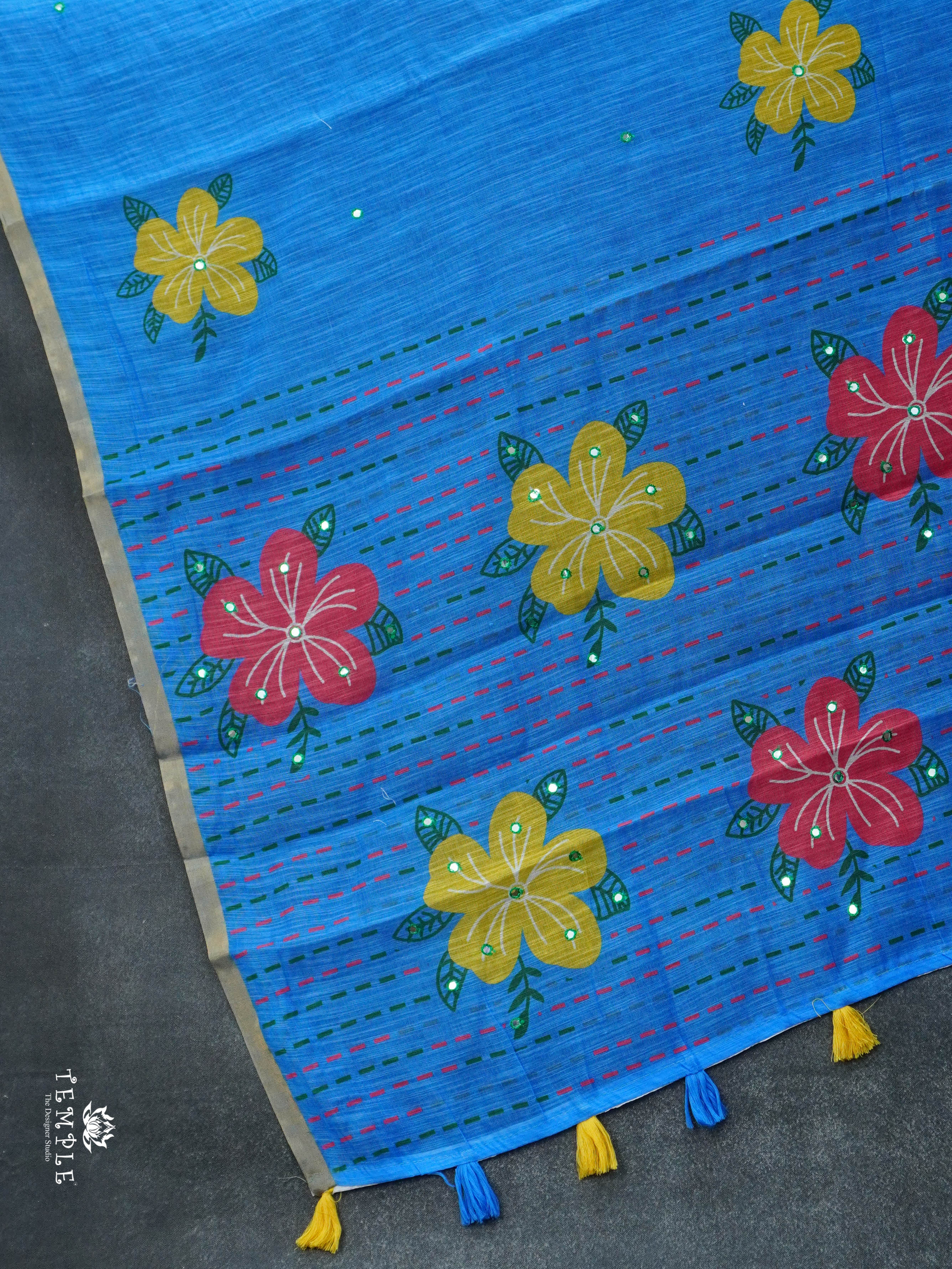 Linen Cotton Saree With Mirror Work | TTDS3023