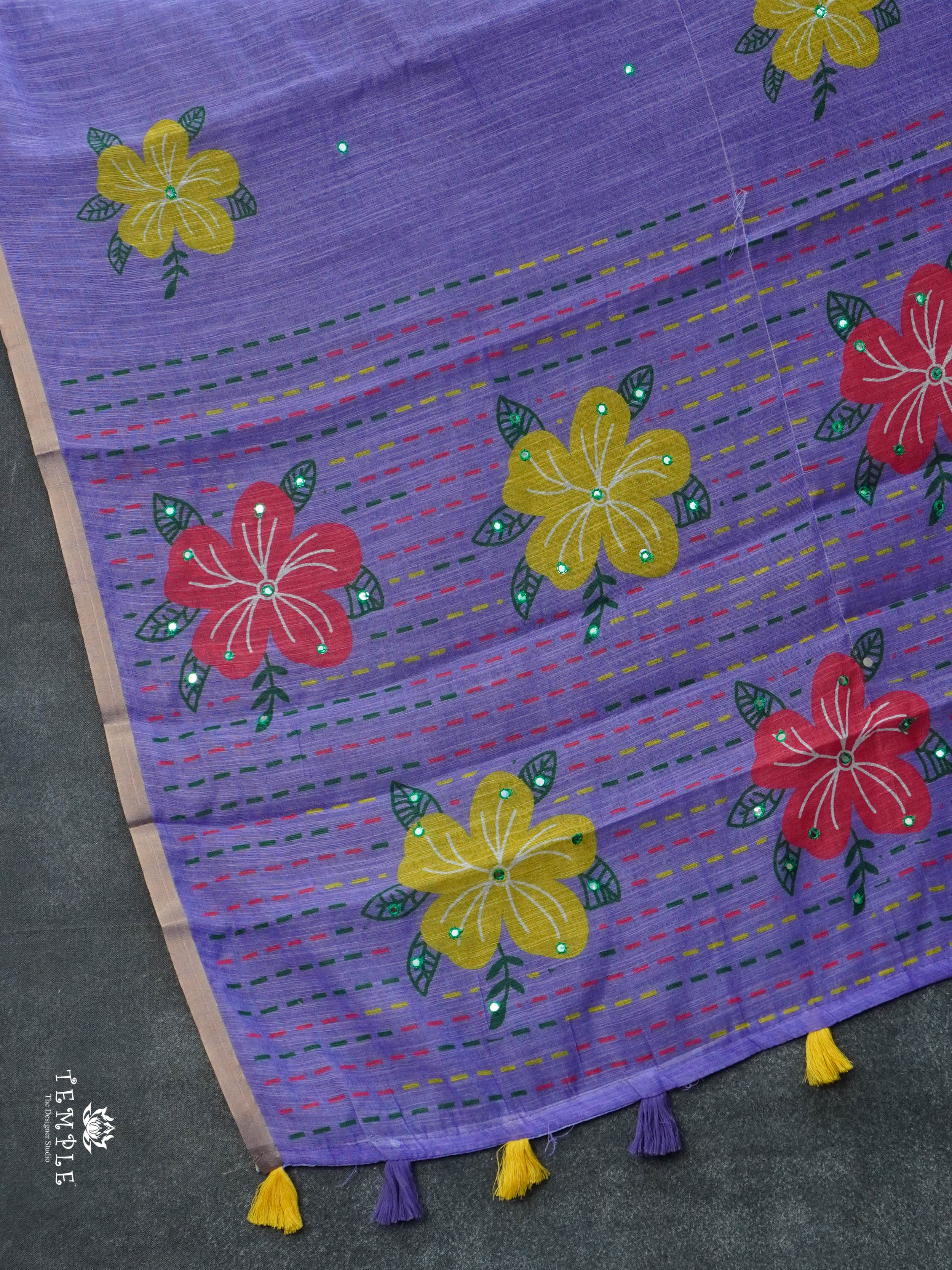Linen Cotton Saree With Mirror Work | TTDS3023