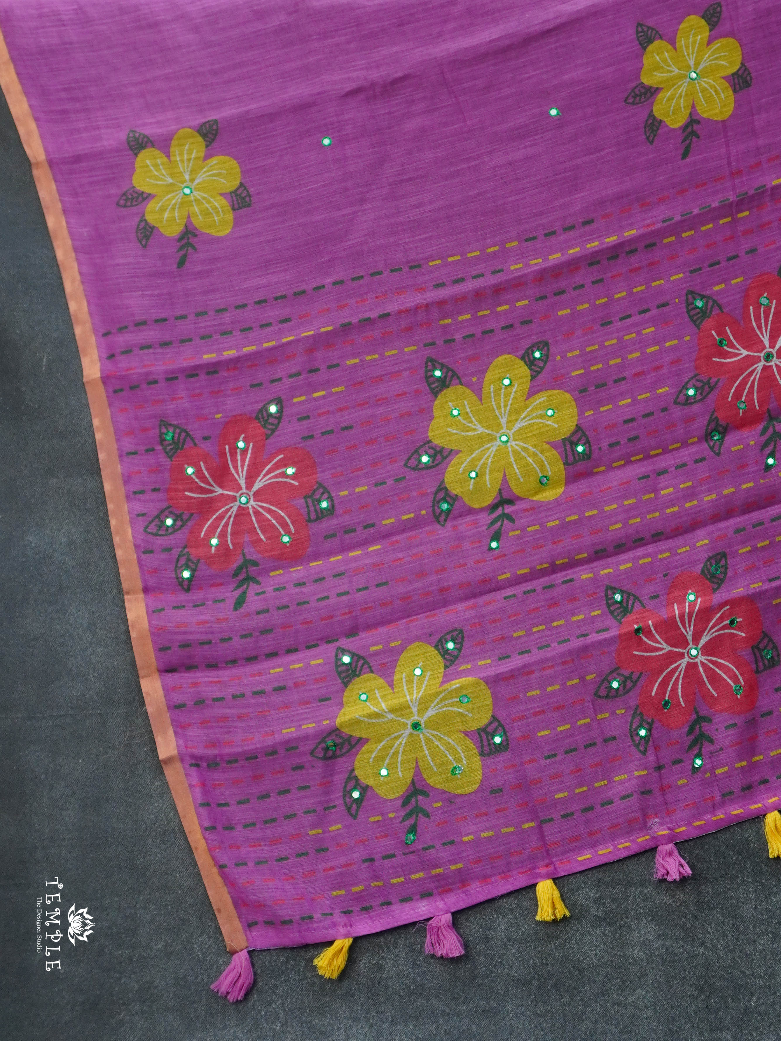 Linen Cotton Saree With Mirror Work | TTDS3023