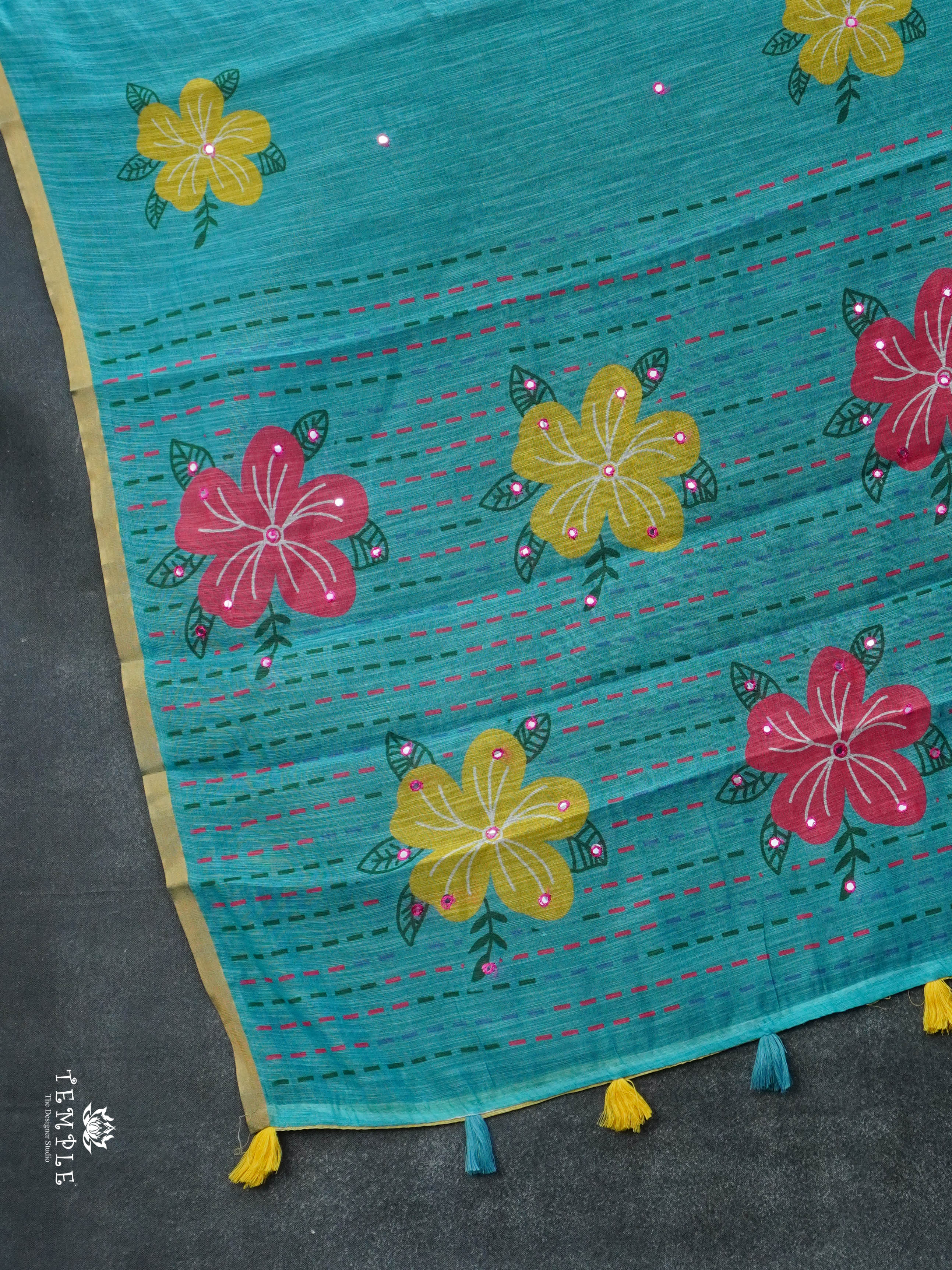 Linen Cotton Saree With Mirror Work | TTDS3023
