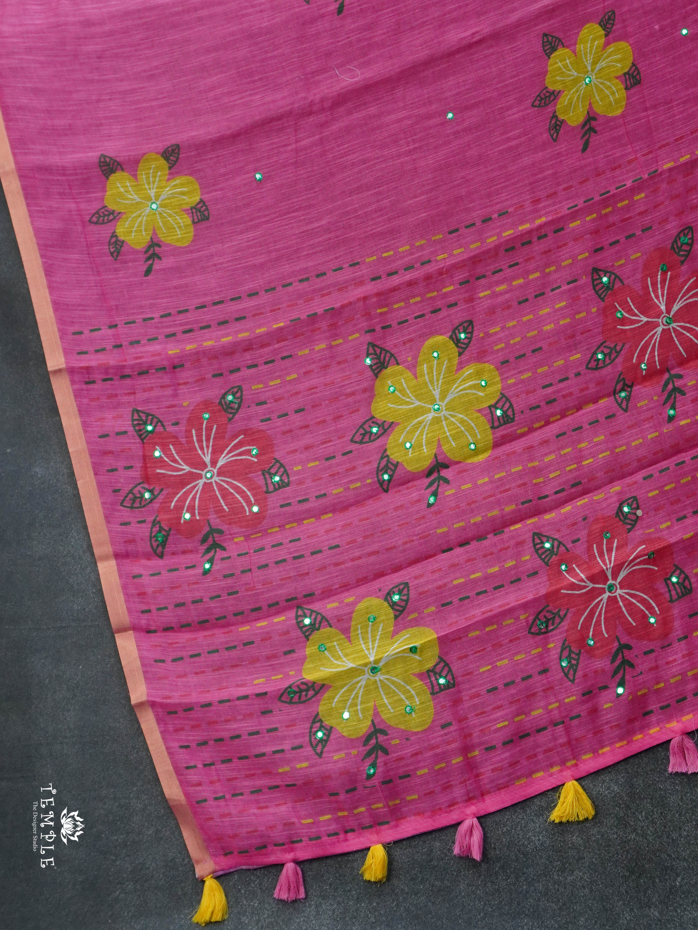 Linen Cotton Saree With Mirror Work | TTDS3023