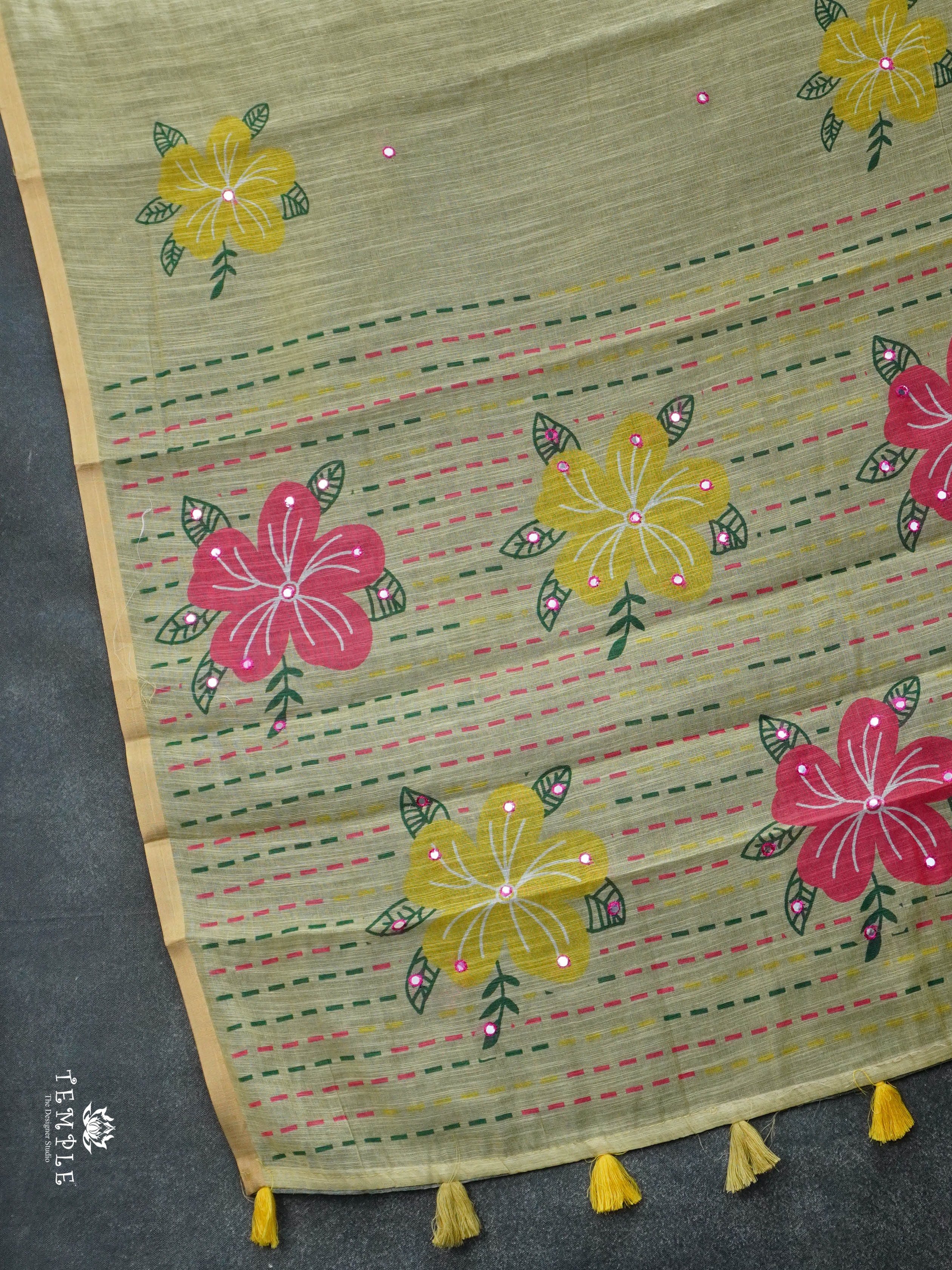 Linen Cotton Saree With Mirror Work | TTDS3023