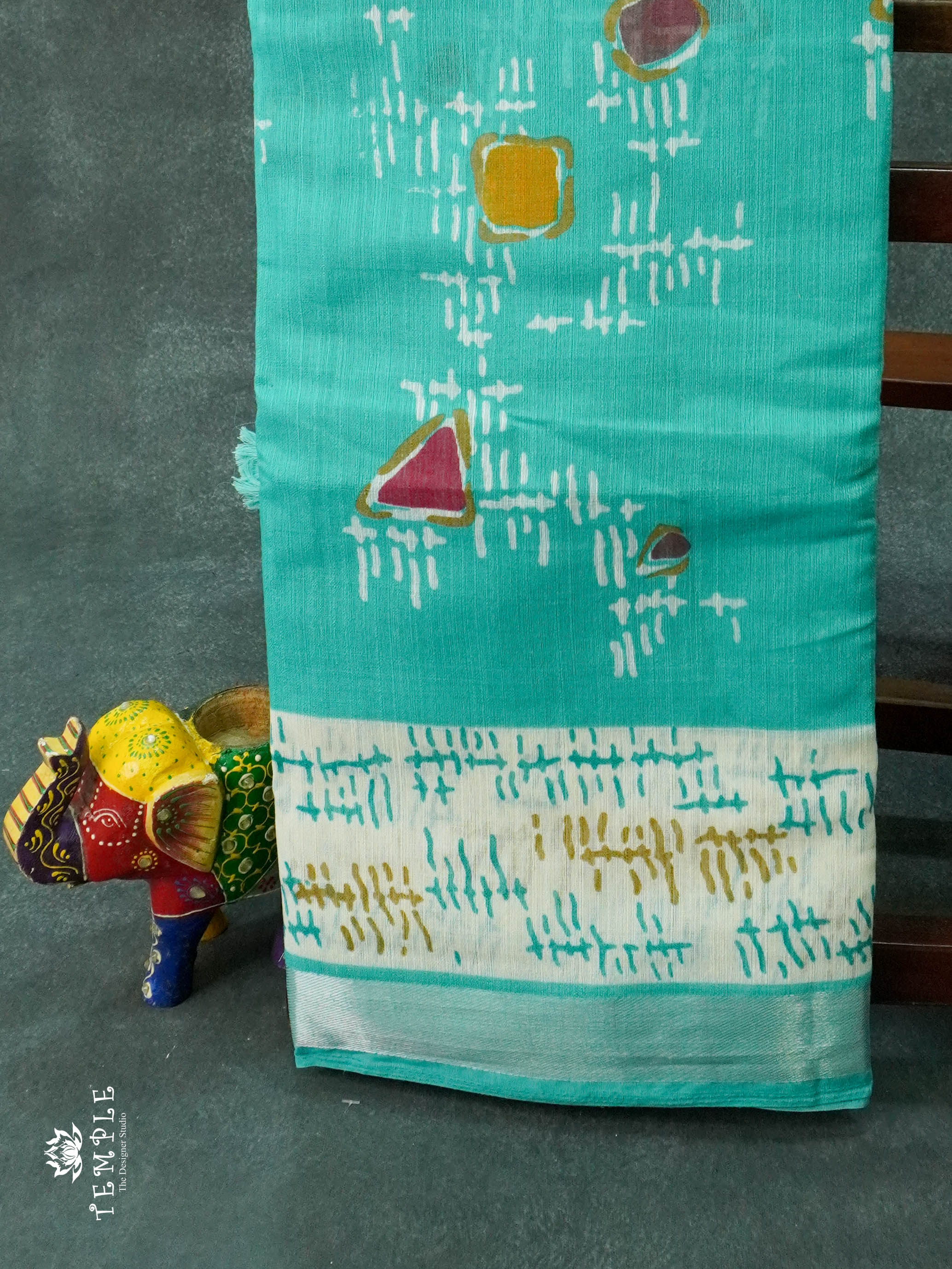 Linen Cotton Saree(Sea Blue) | TTDS1149