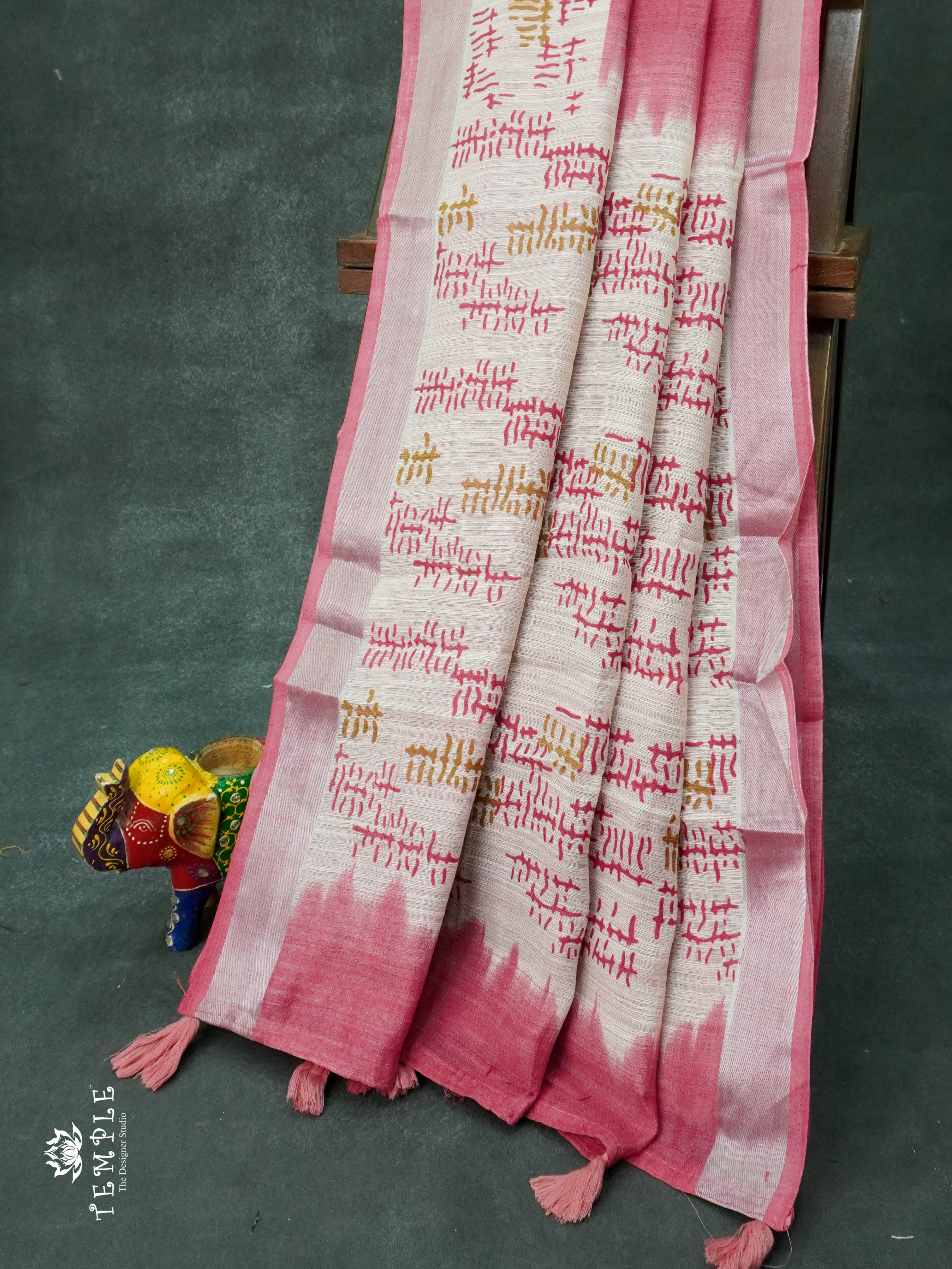 Linen Cotton Saree(Baby Pink) | TTDS1149