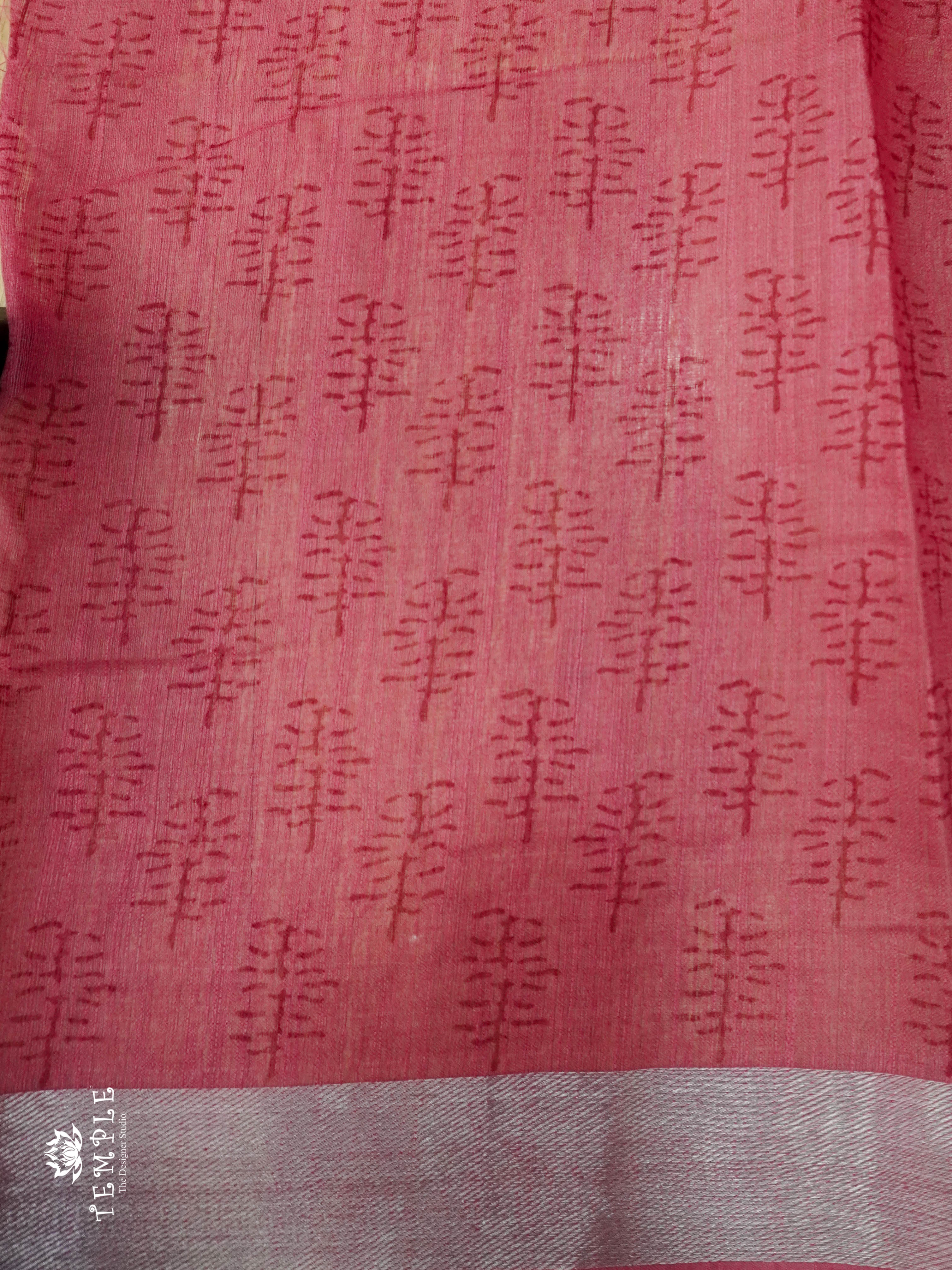 Linen Cotton Saree(Baby Pink) | TTDS1149