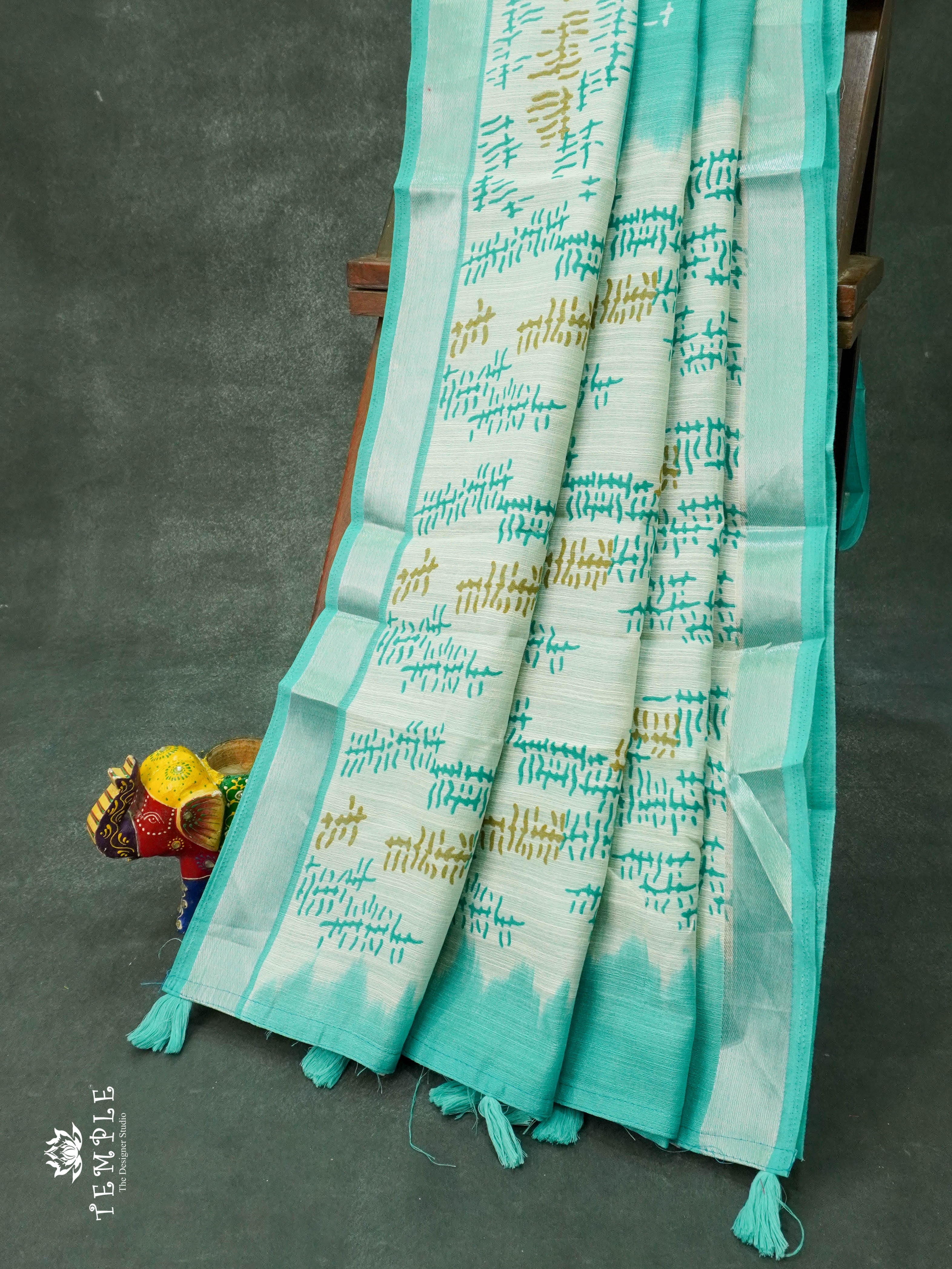 Linen Cotton Saree(Sea Blue) | TTDS1149