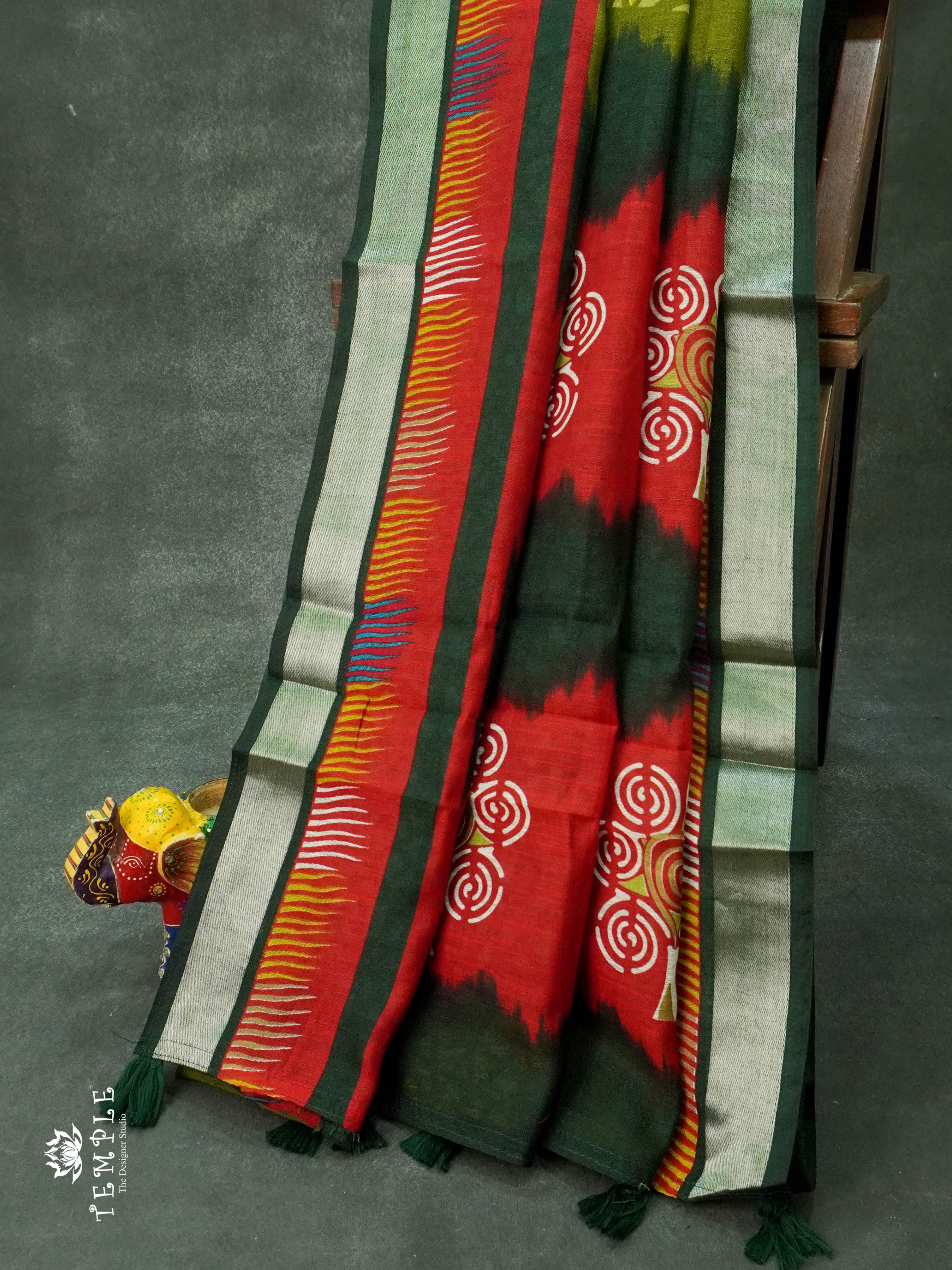 Linen Cotton Saree(Green) | TTDS1149