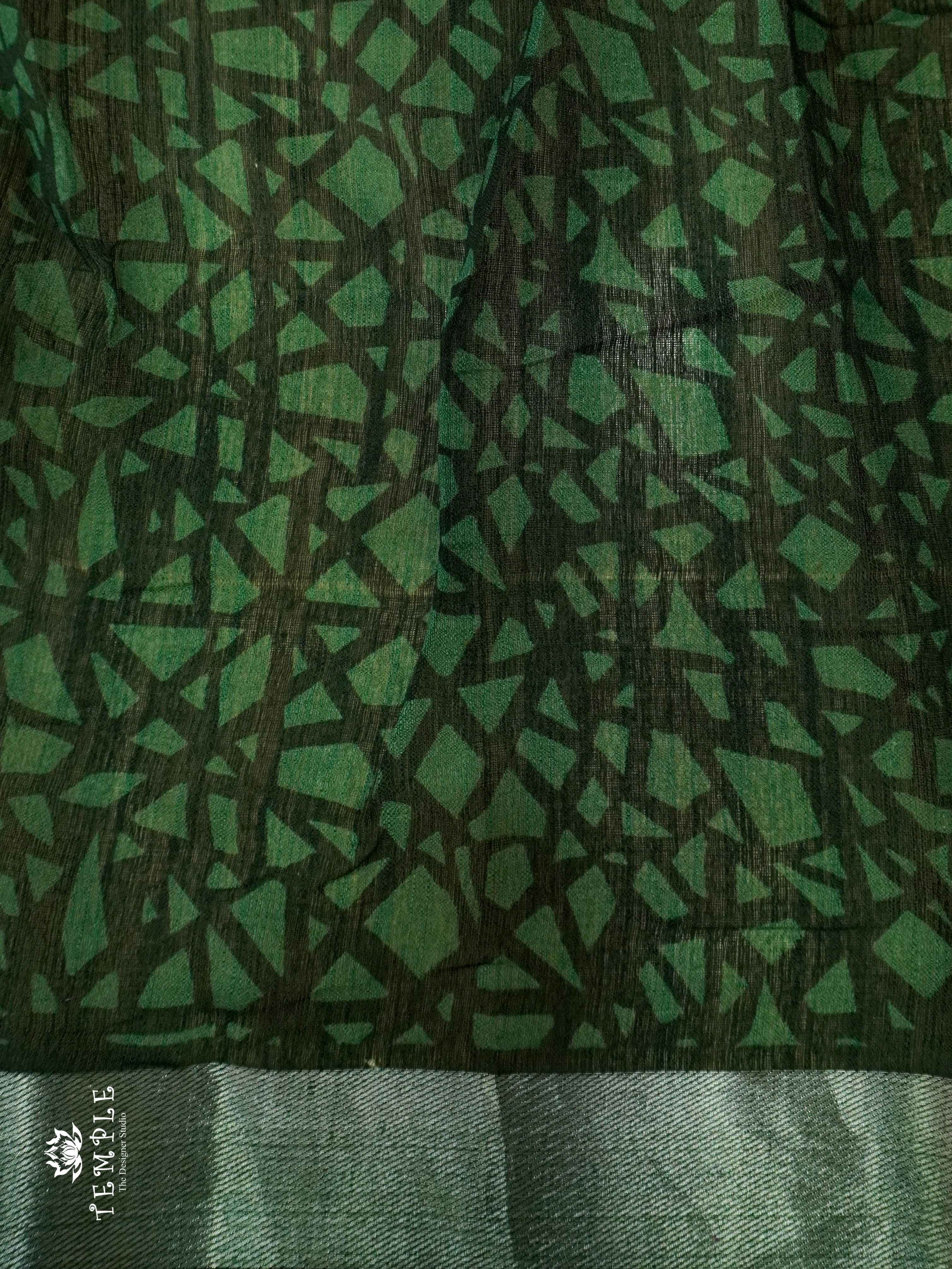 Linen Cotton Saree(Green) | TTDS1149