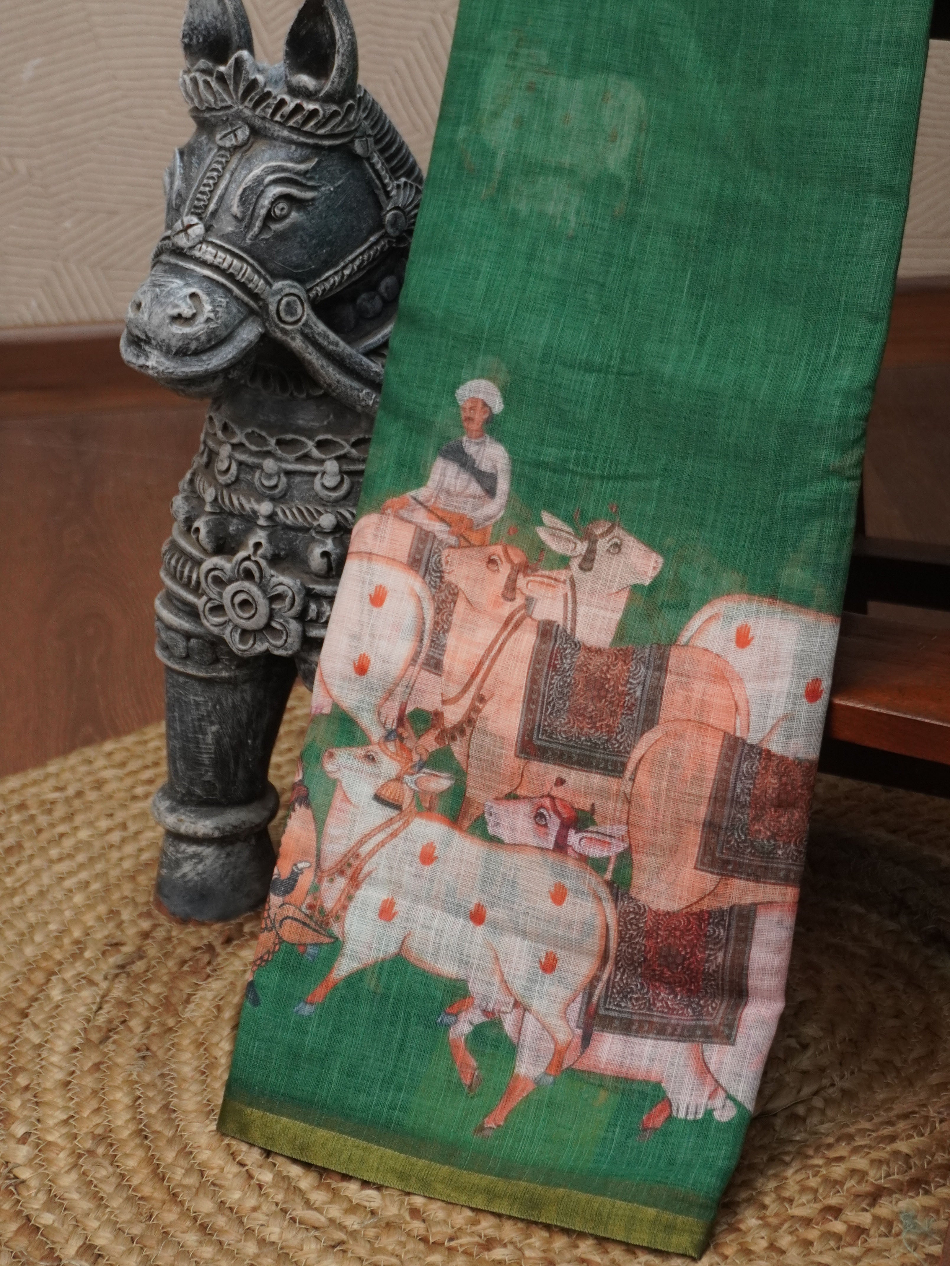 Pichwai Printed Linen Cotton Saree | TTDS3050