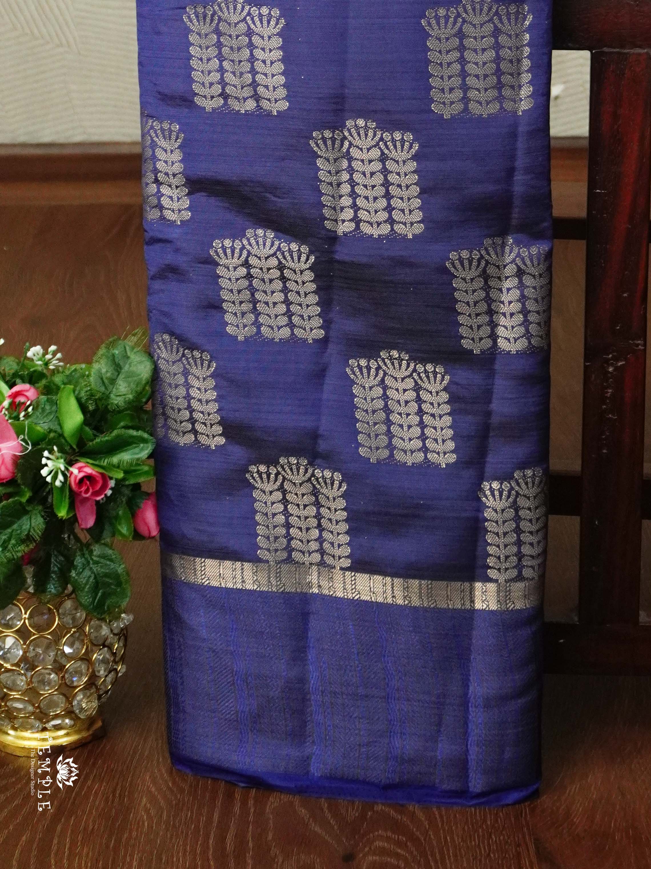 Tussar Silk Saree With Satin Border(Navy Blue) | TTDS2555