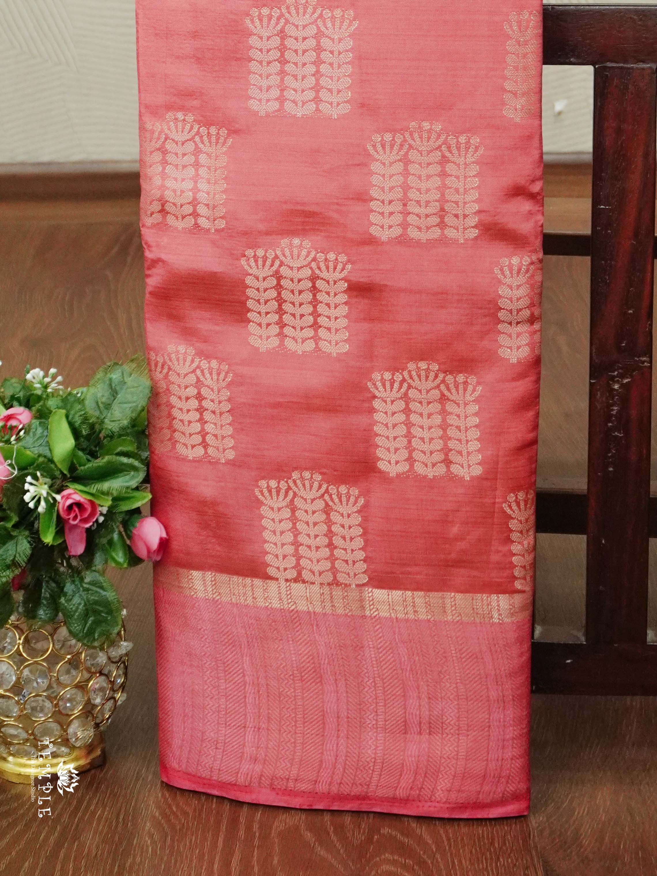 Tussar Silk Saree With Satin Border(Peach) | TTDS2555