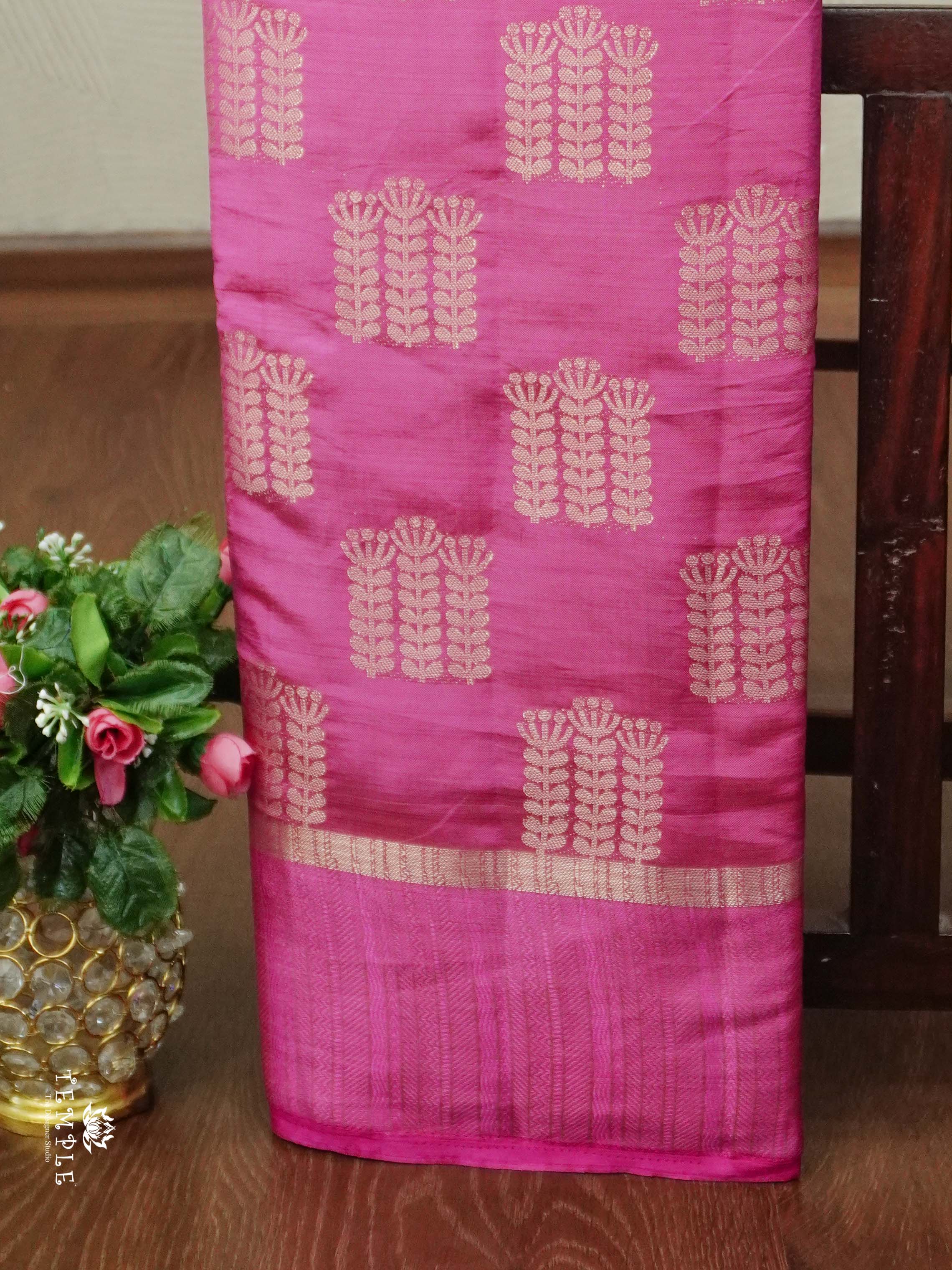 Tussar Silk Saree With Satin Border(Pink) | TTDS2555