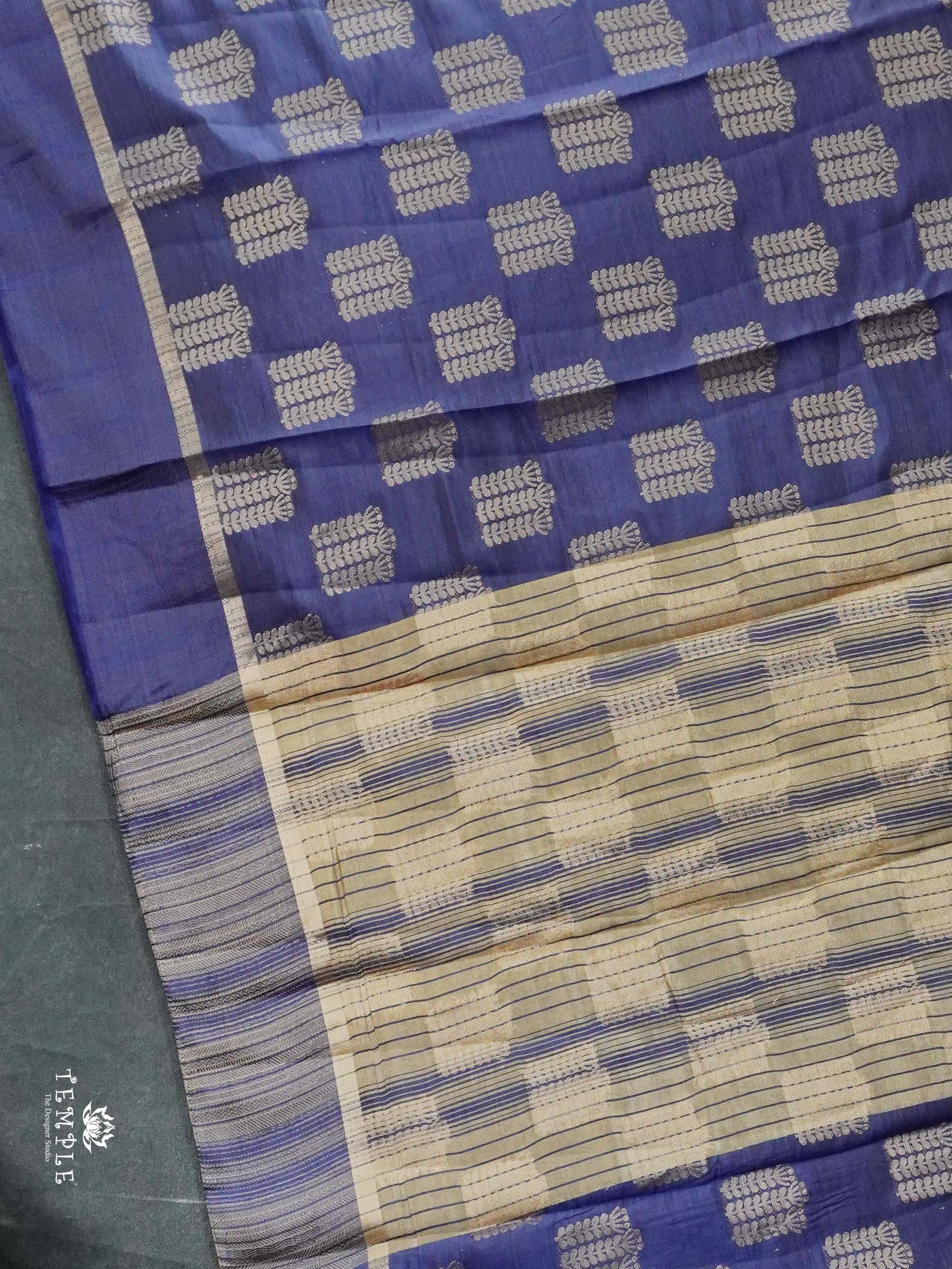 Tussar Silk Saree With Satin Border(Navy Blue) | TTDS2555