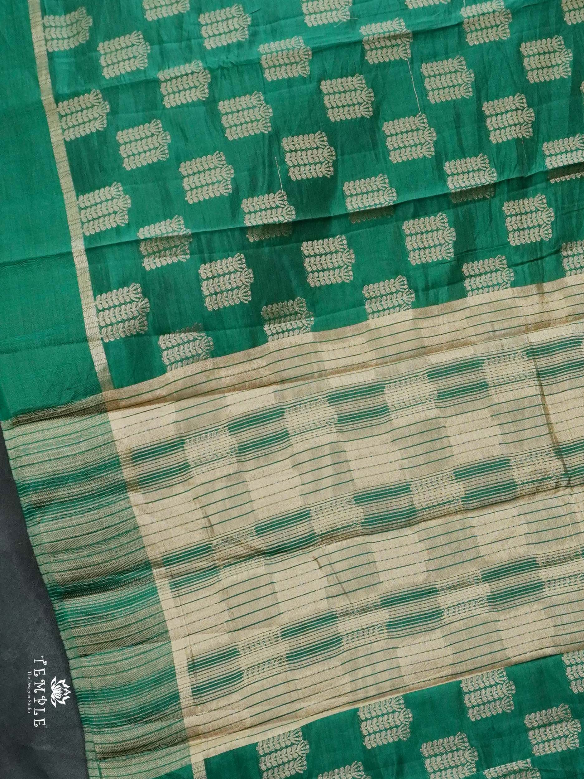 Tussar Silk Saree With Satin Border(Green) | TTDS2555