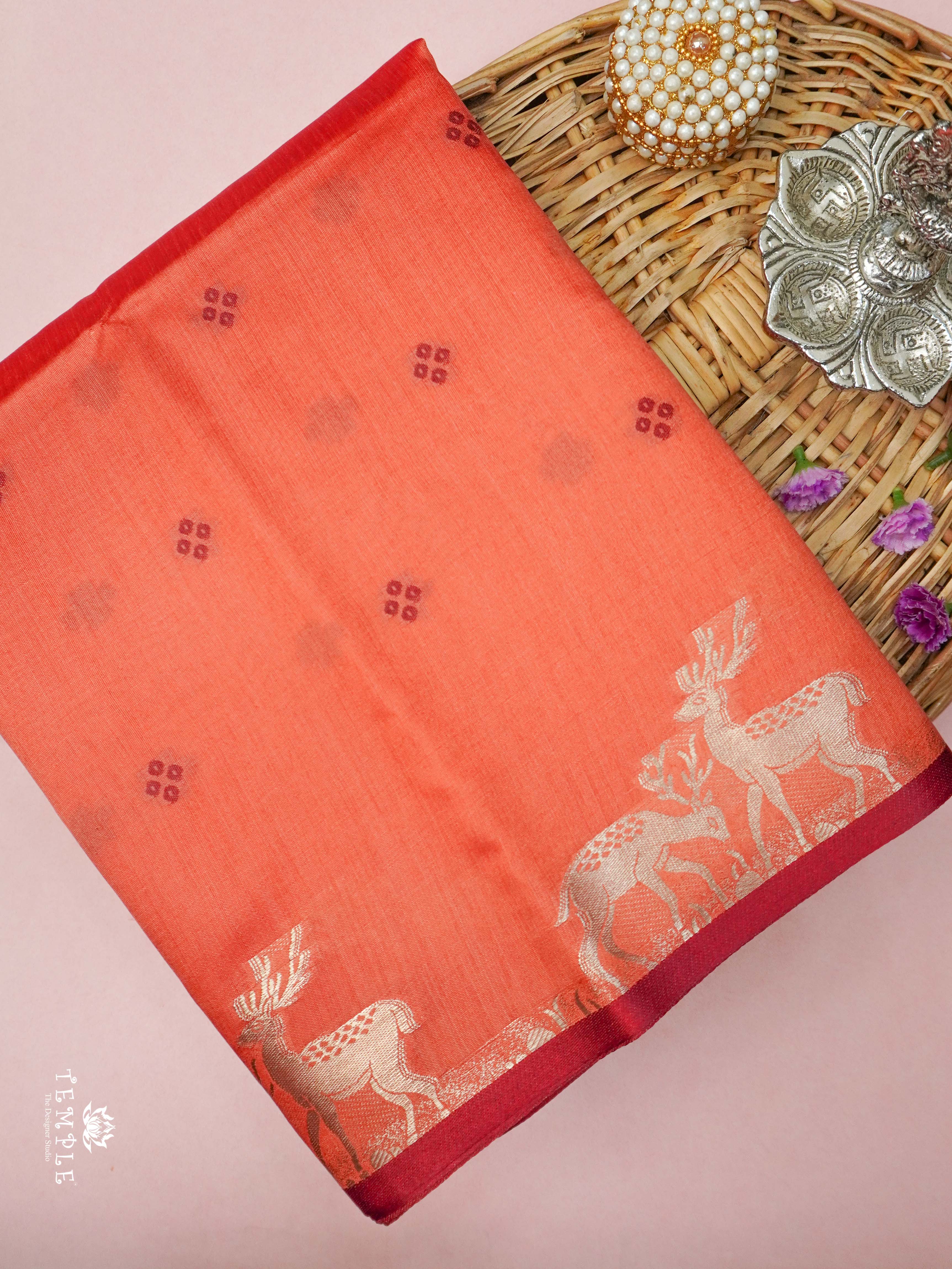 Raw Silk Saree With Deer Motifs | TTDS2093