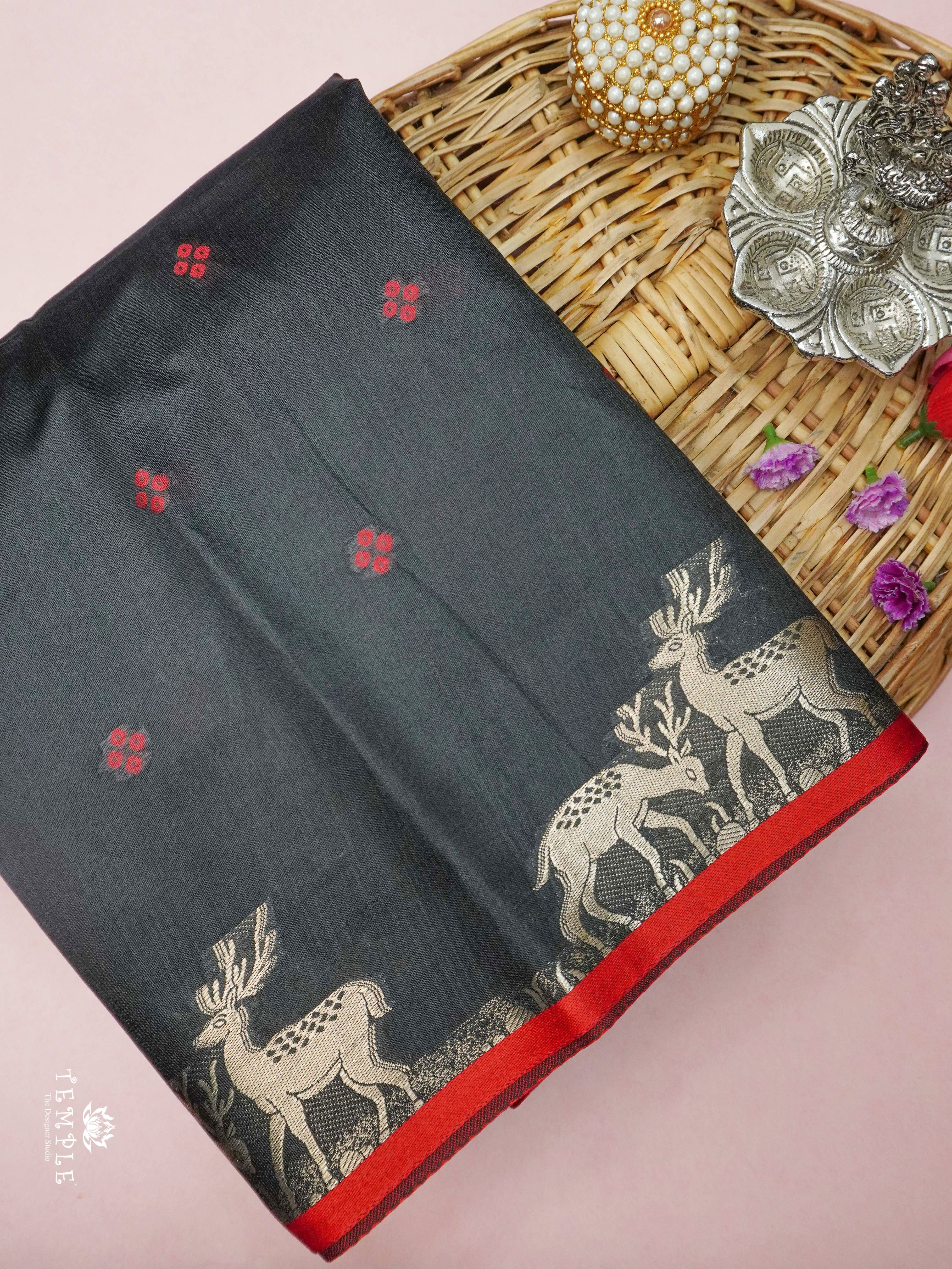 Raw Silk Saree With Deer Motifs | TTDS2093