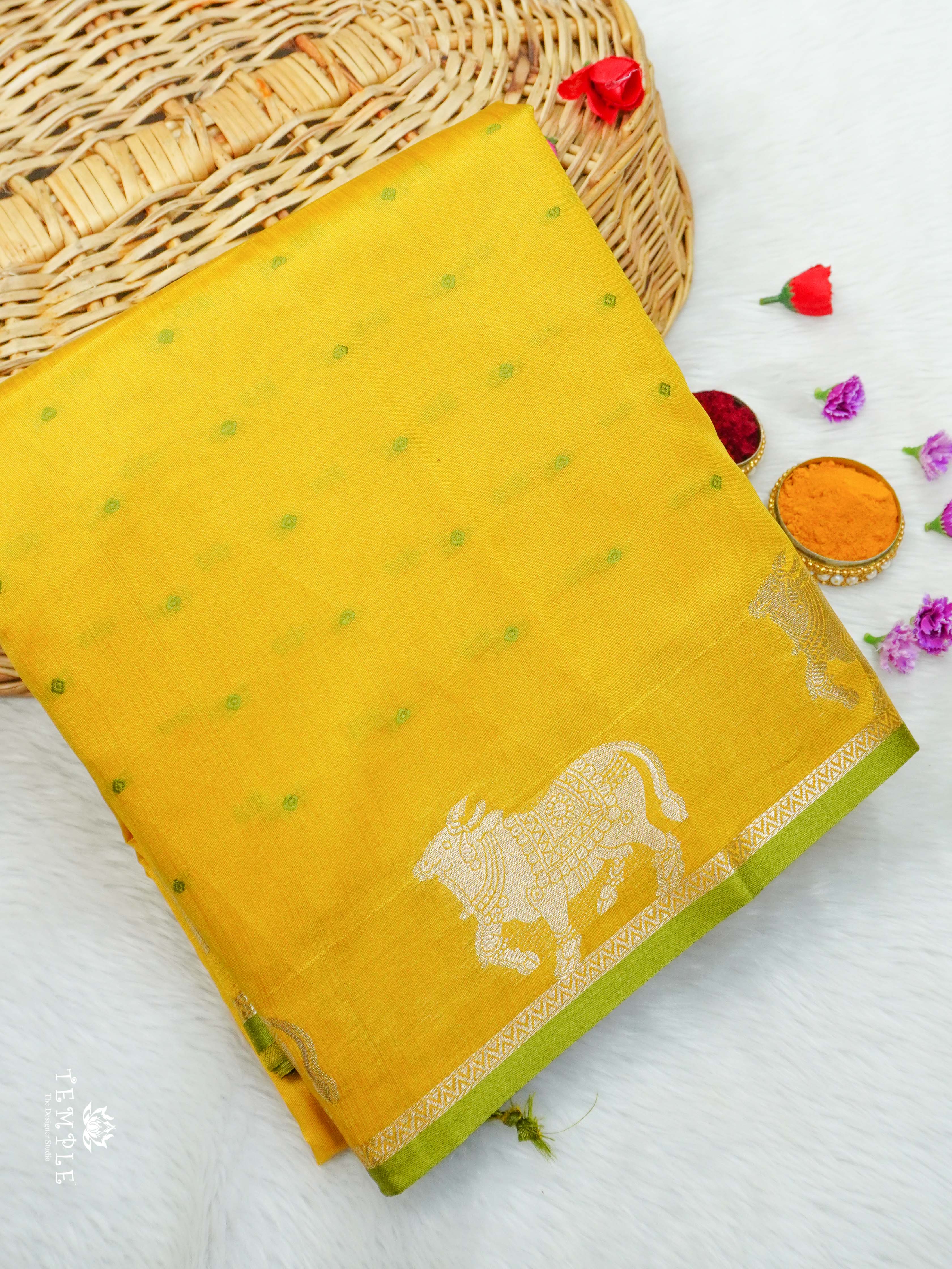 Raw Silk Saree With Kamadhenu Motifs  | TTDS2096