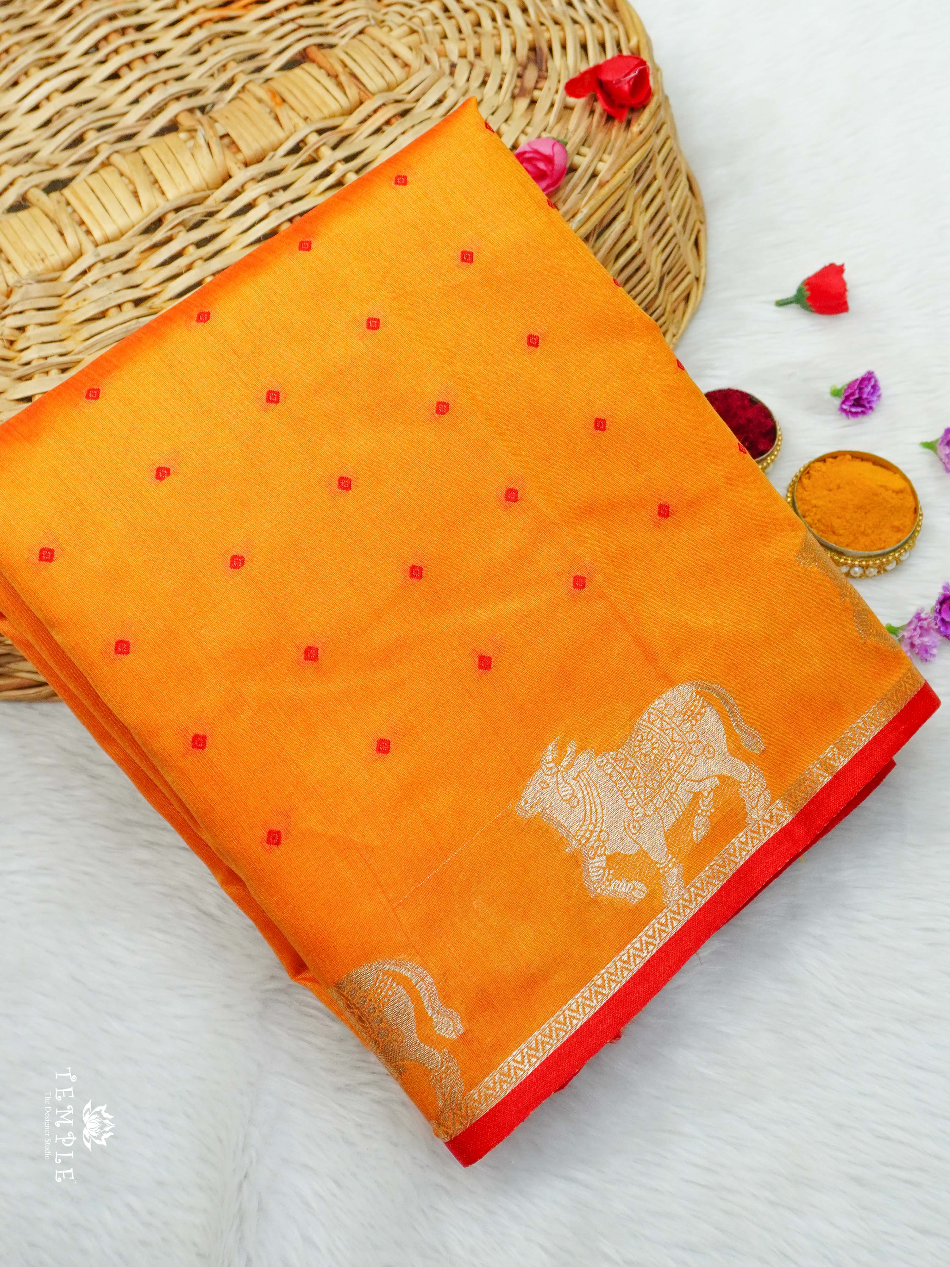 Raw Silk Saree With Kamadhenu Motifs  | TTDS2096