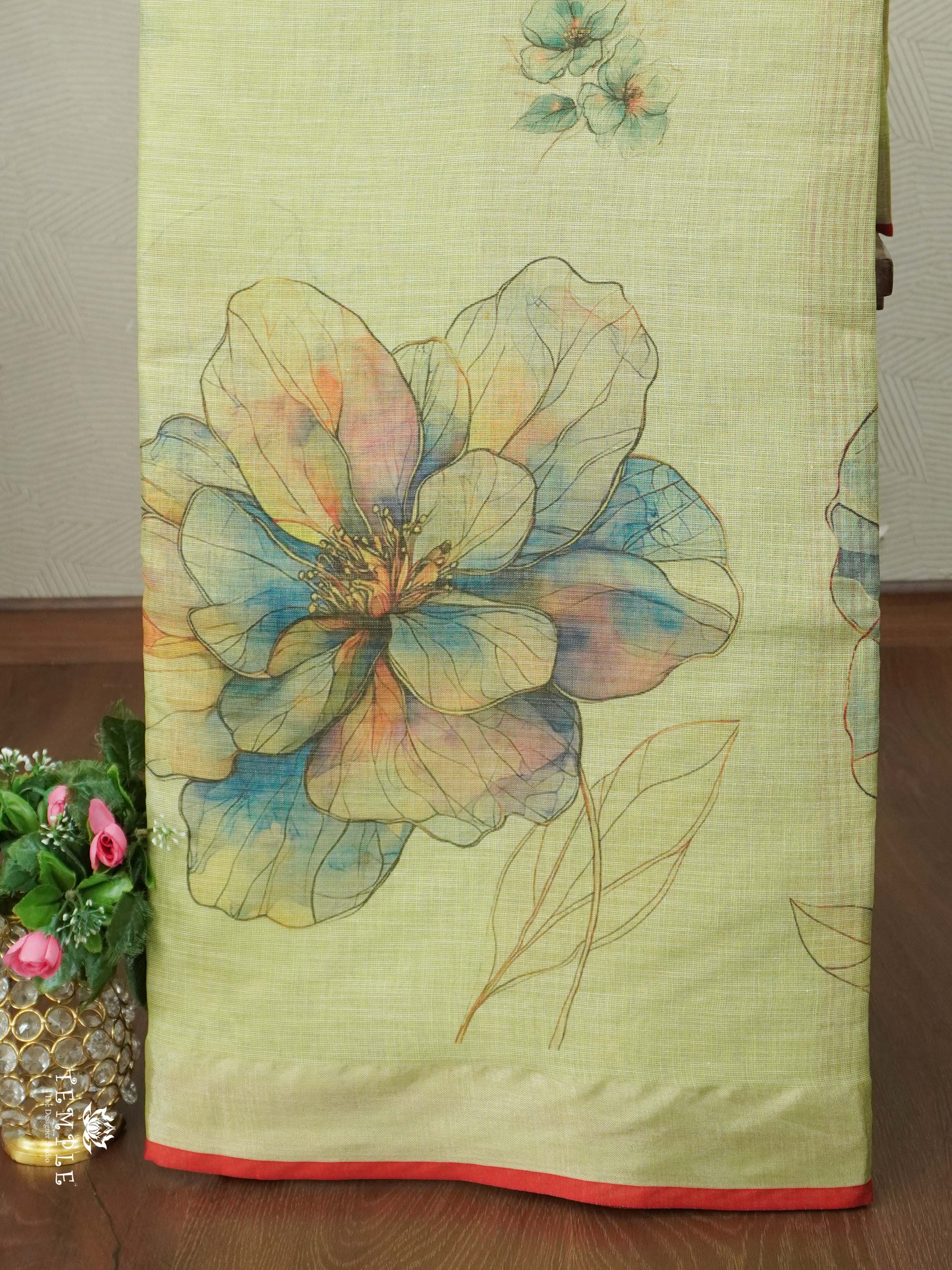 Printed Linen Tissue Saree | TTDS2557