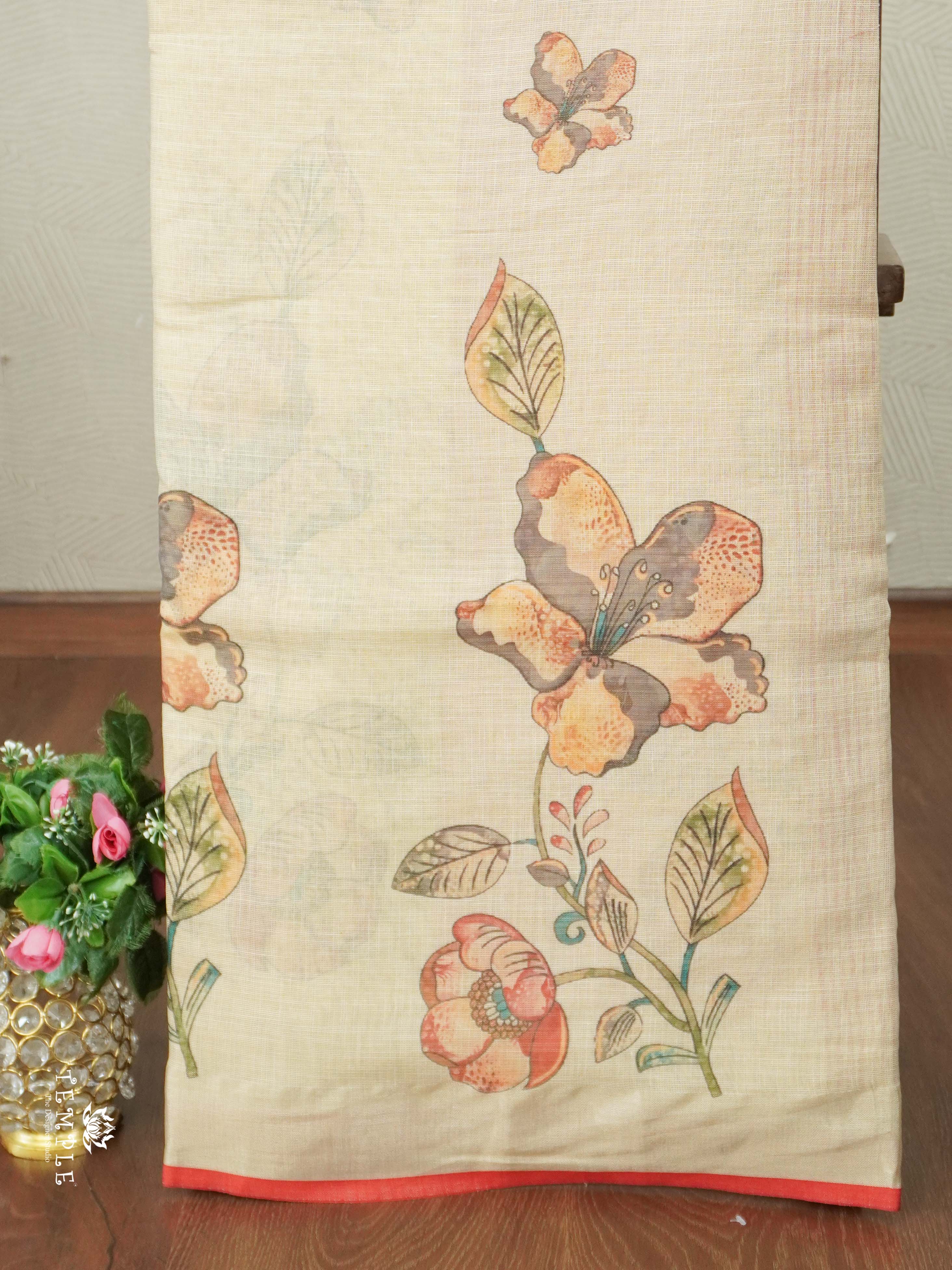 Printed Linen Tissue Saree | TTDS2557