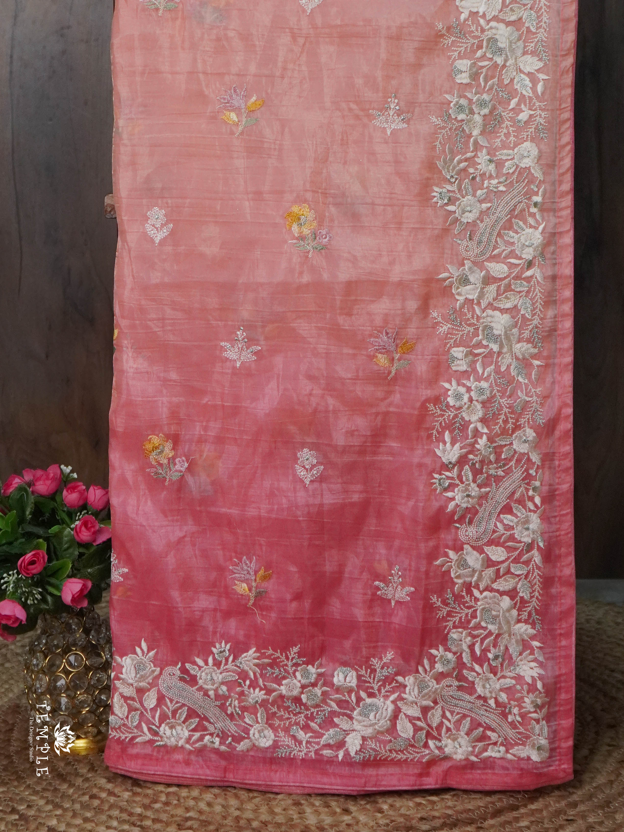 Cocktail Saree With Embroidery Work (Pink) | TTDS1582 | Pongal Fest