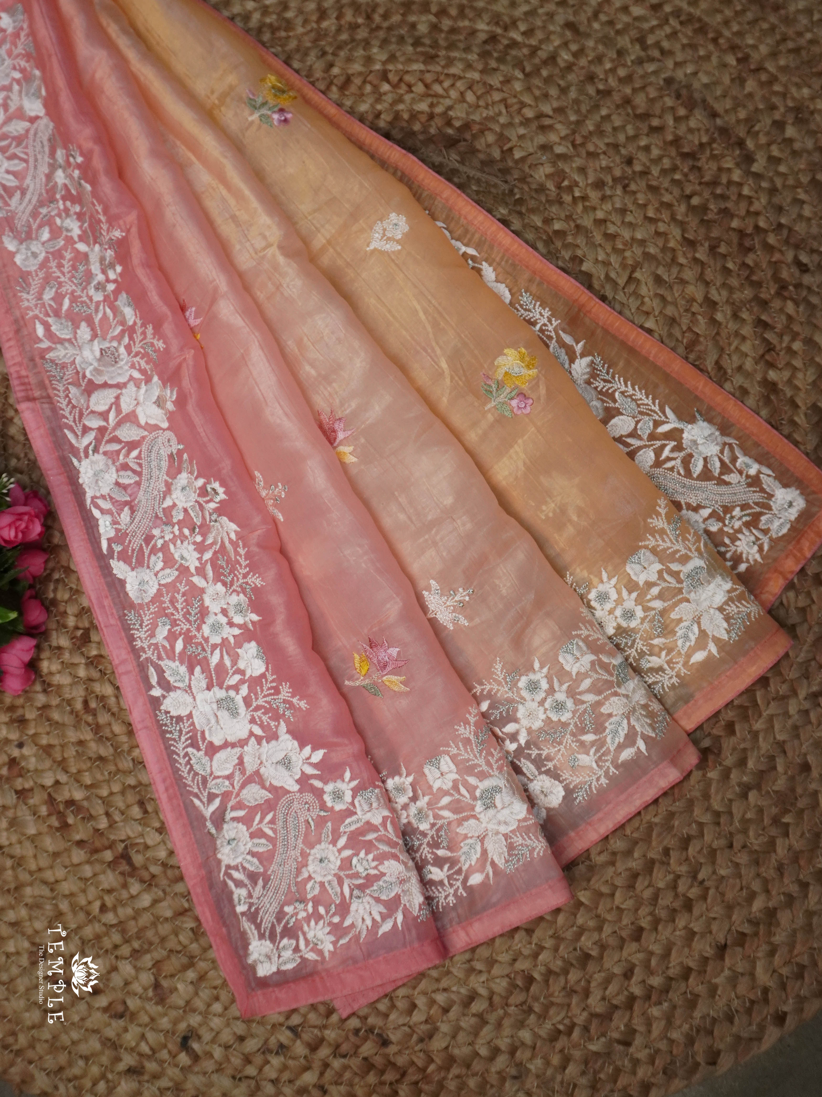 Cocktail Saree With Embroidery Work (Peach) | TTDS1582 | Pongal Fest