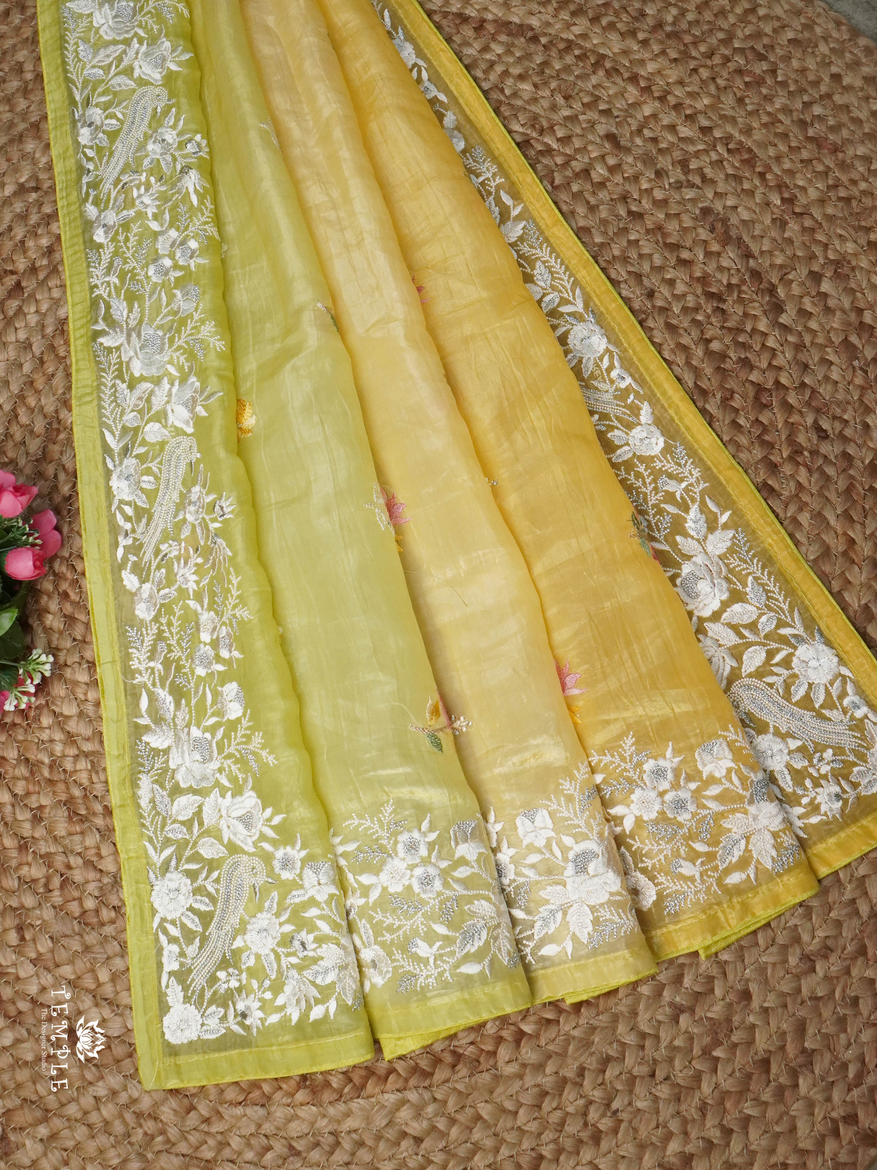 Cocktail Saree With Embroidery Work (Lime yellow) | TTDS1582 | Pongal Fest